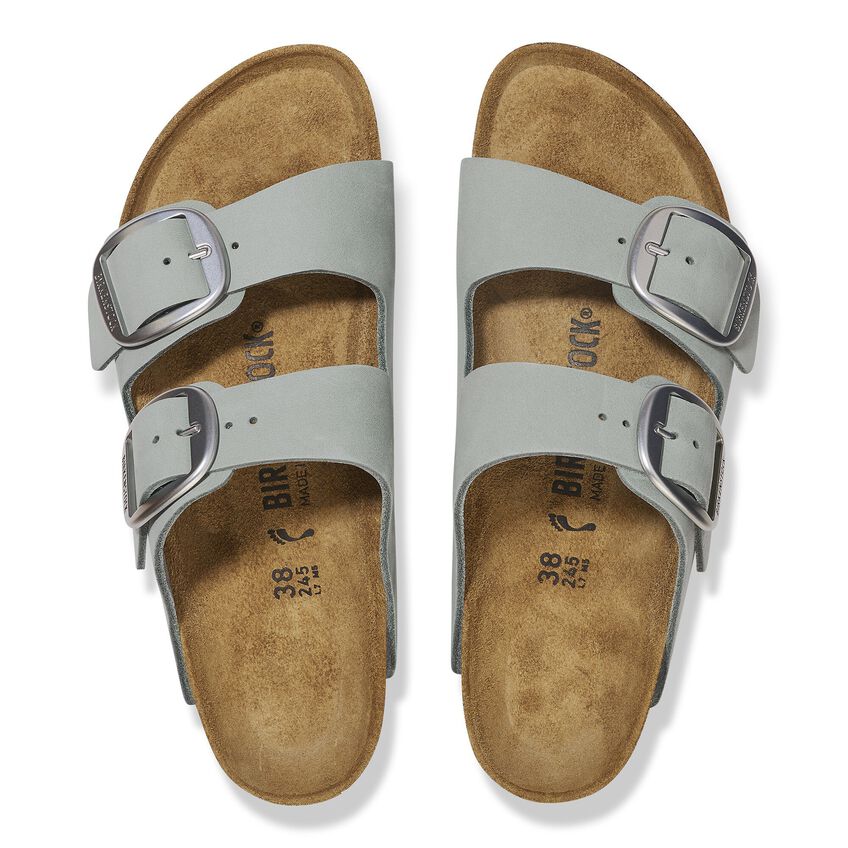 Birkenstock Arizona Big Buckle Sandals - Soft Nubuck Leather in Pure Sage | Comfortable Unisex Slides for Walking, Beach & Casual Wear