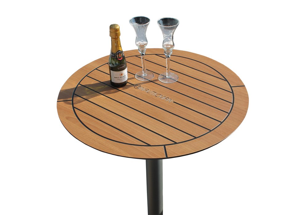 NAUTICMAN® 60CM Round Classic Teak Marine Boat Table - Waterproof Outdoor Dining Table for Yachts, Boats, RV Camping & Patio Furniture