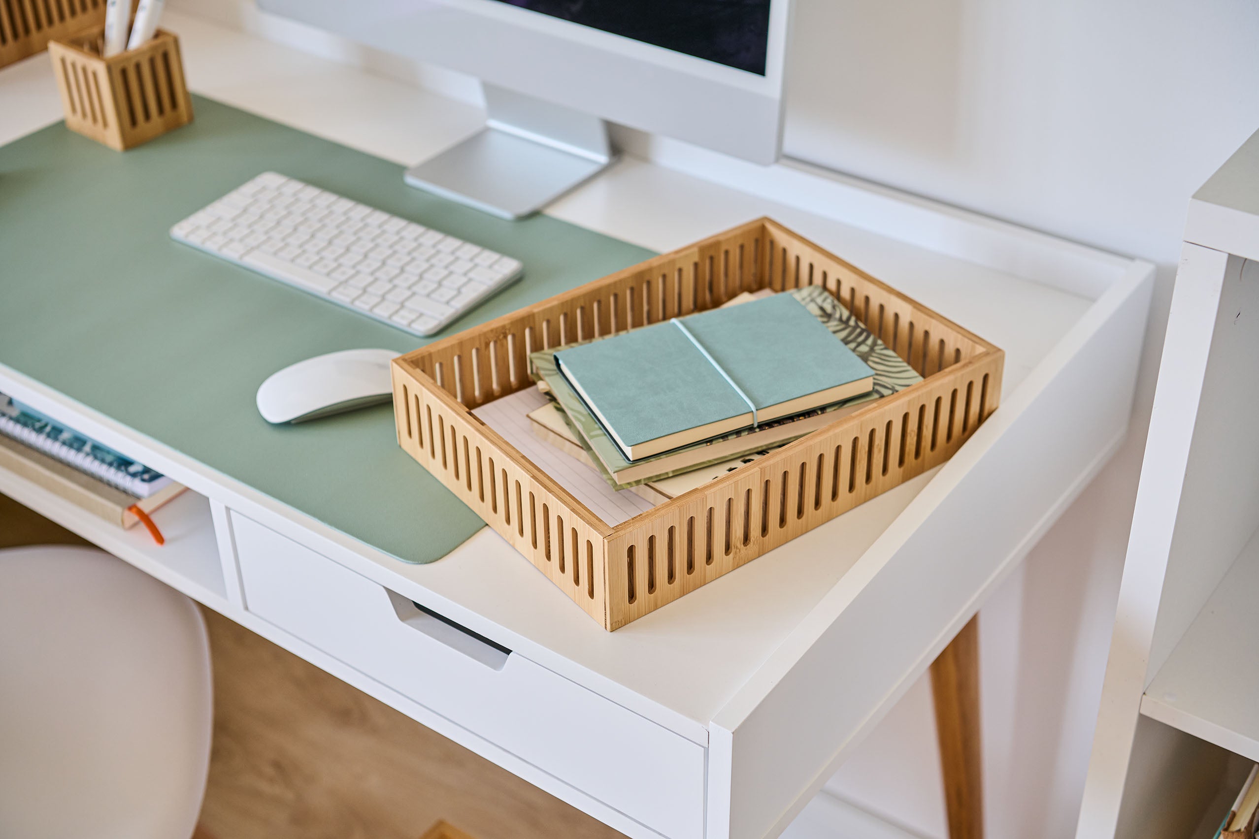 Bamboo Desk Organizer Set - Wooden Office Storage for Pens, Pencils & Supplies - Perfect for Home Office, School & Workspace Organization