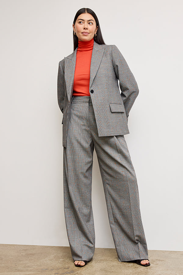 Rina Sculptural Pants - Sharkskin Mixed Check High Waist Trousers for Women | Perfect for Office, Casual Wear & Night Out