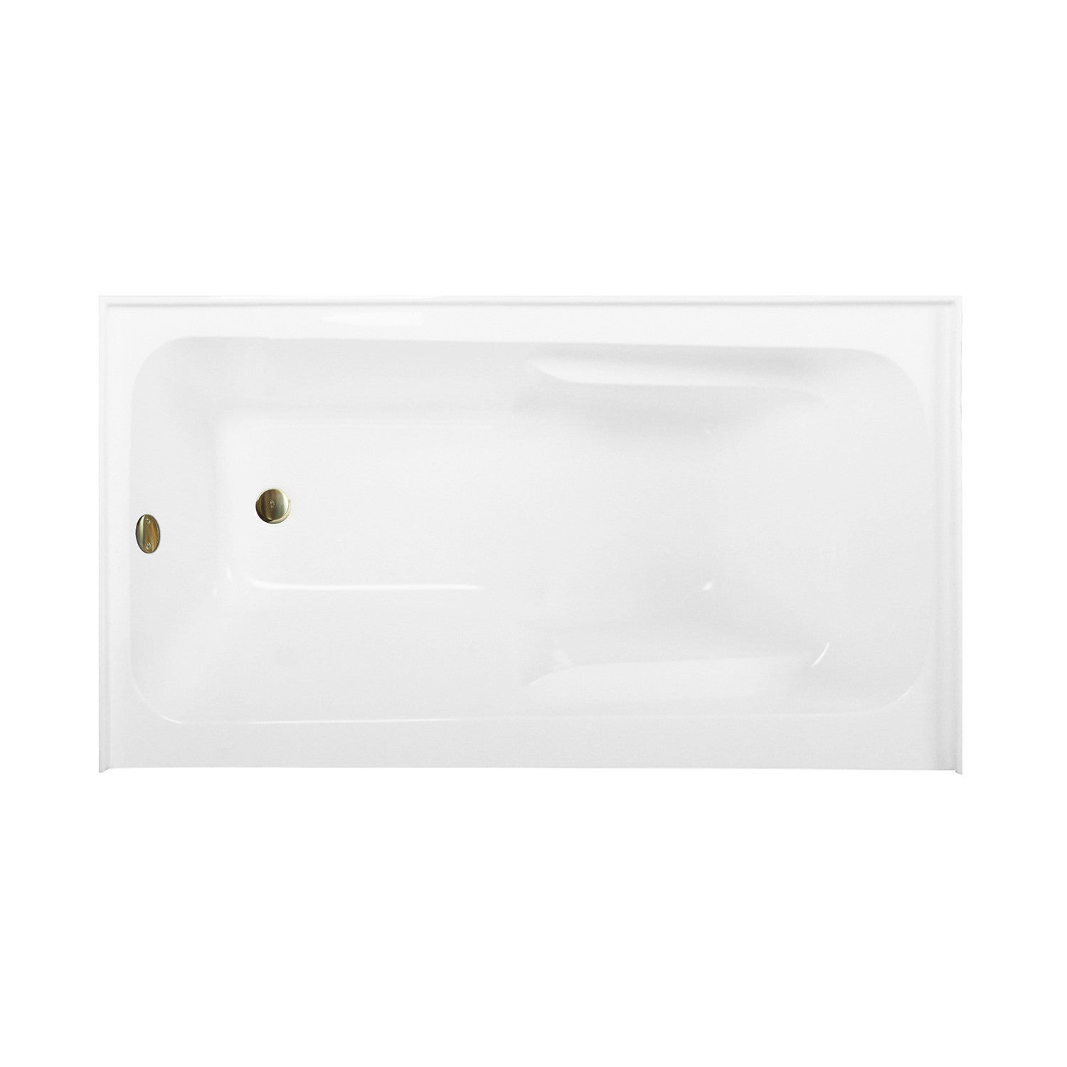 Aqua Eden 54 Inch Acrylic Rectangular 3 Wall Alcove Bathtub with Armrests - Left Hand Drain, Glossy White/Brushed Brass Finish - Perfect for Modern Bathroom Renovation and Spa-Like Relaxation