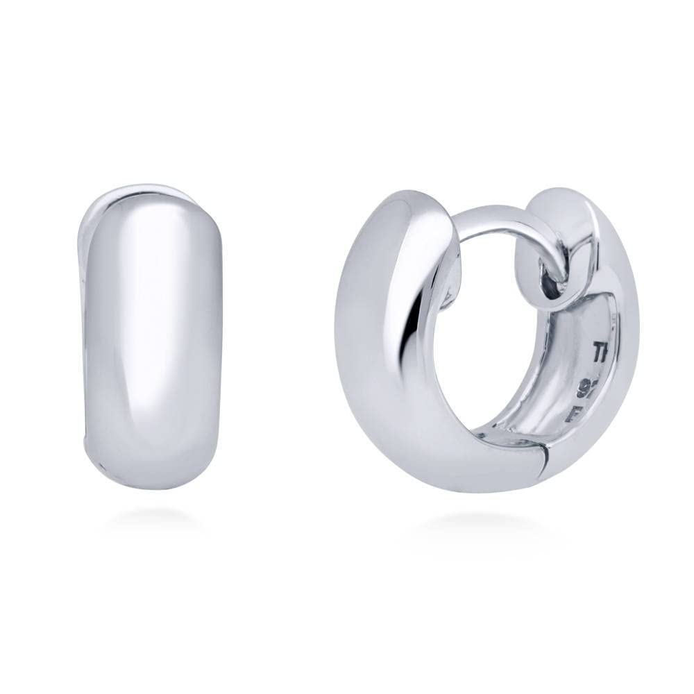 BERRICLE Sterling Silver Dome Huggie Hoop Earrings for Women - Rhodium Plated & Gold Flashed Fashion Jewelry (2 Pairs) | Perfect for Everyday Wear, Parties & Gifts