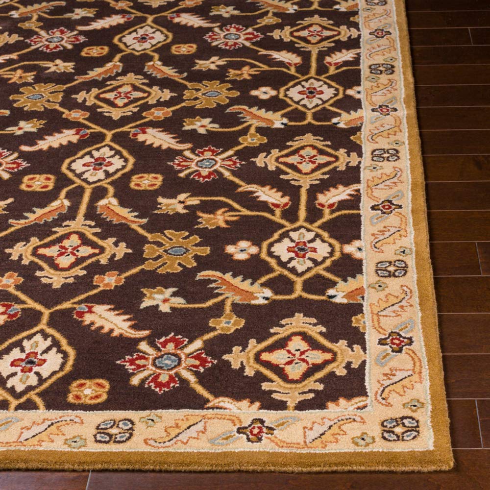 Surya Caesar CAE-1083 Handmade Wool Area Rug - 4' Round Traditional Espresso Brown Rug for Living Room, Bedroom & Dining Room - Soft & Durable 100% Wool Carpet for Home Decor
