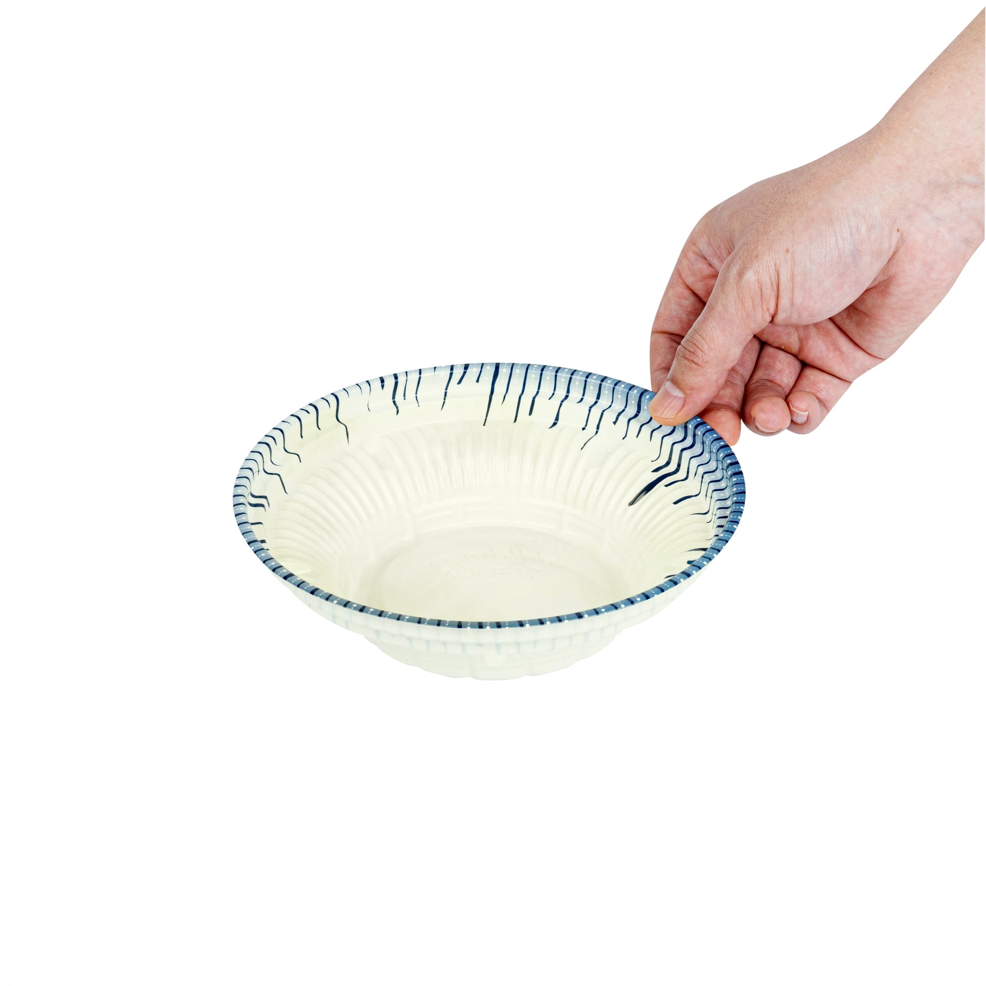 Bento Tek 10 oz Round White and Blue Plastic Asian Style Bowl - 6.5