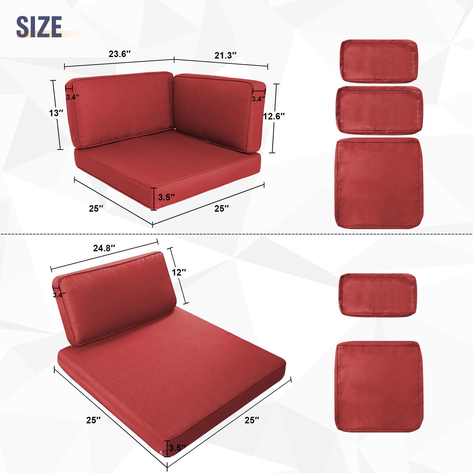 Betterland 14-Piece Water Resistant Outdoor Cushion Covers Set - Durable Patio Sofa & Couch Replacement Slipcovers (Red) - Perfect for Backyard, Deck, Poolside & Garden Furniture Protection