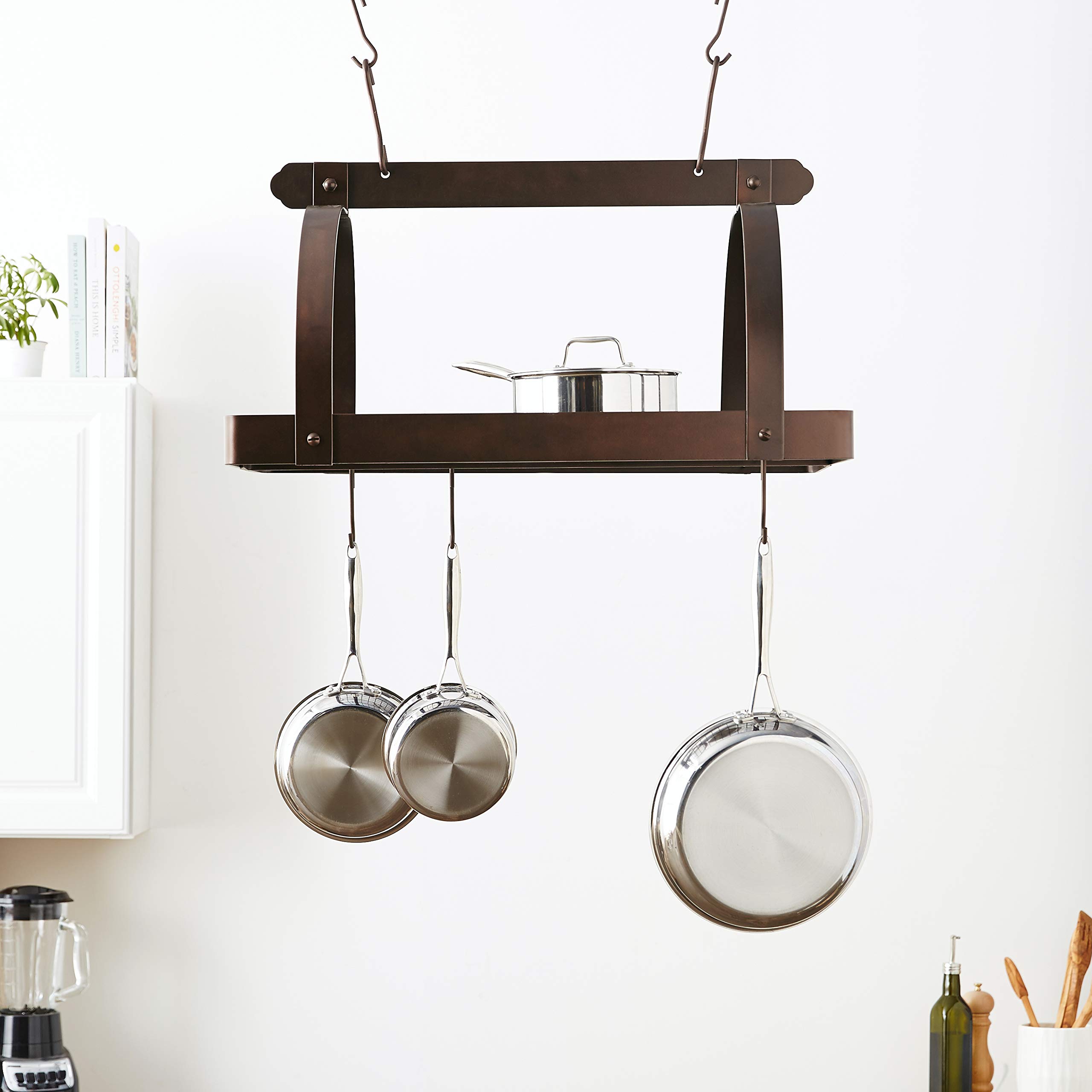 Stainless Steel Rectangular Hanging Pot Rack with Grid & 24 Hooks - Space Saving Kitchen Organizer for Pots, Pans & Utensils - Perfect for Small Kitchens, RVs & Apartments