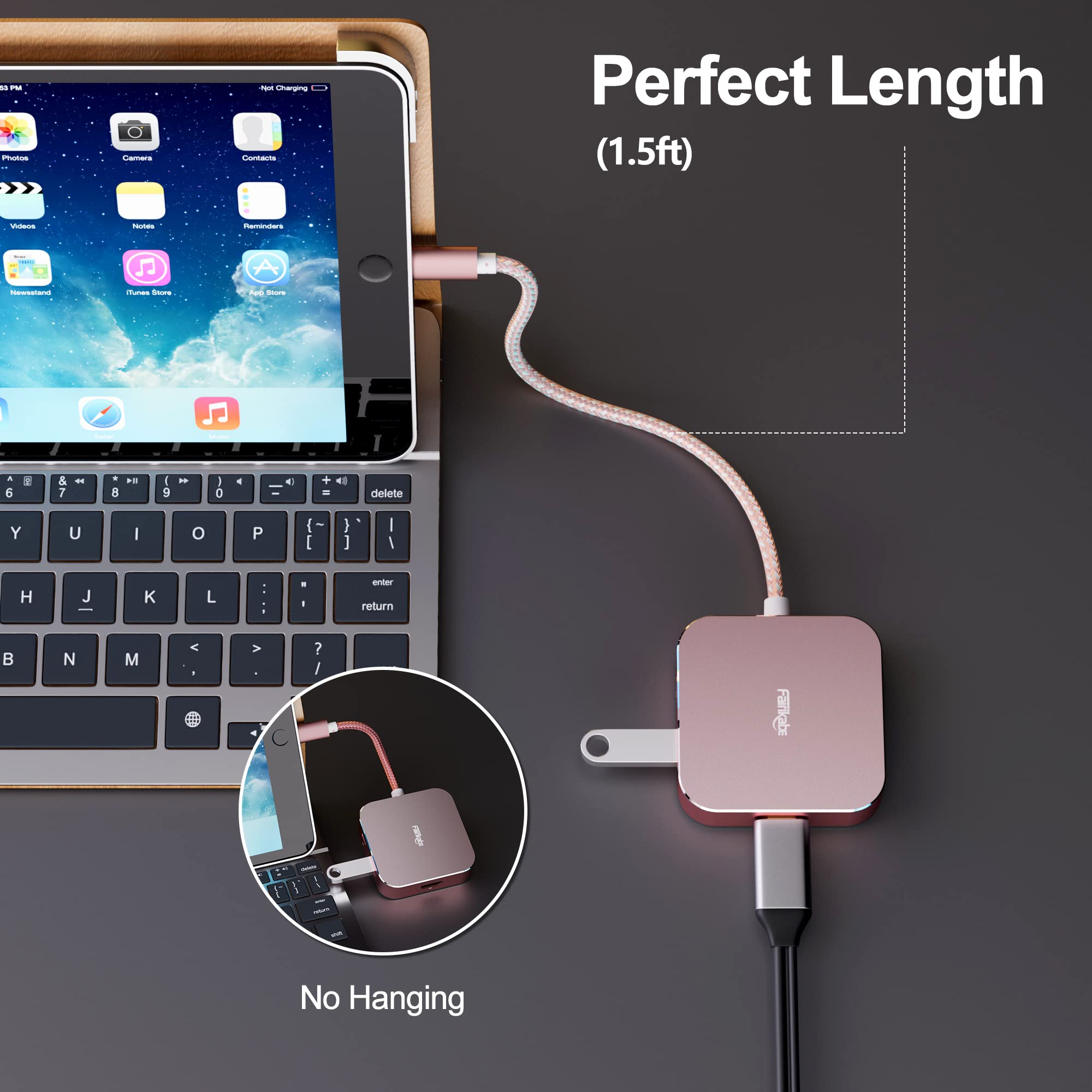 Fairikabe 5-in-1 USB C to HDMI Multiport Adapter with 4K HDMI, Power Delivery, 3 USB 3.0 Ports & 1.5FT Cable - Compatible with MacBook Air/Pro & USB-C DP Alt Mode Devices - Perfect for Home Office, Video Conferencing & Multi-Screen Setups