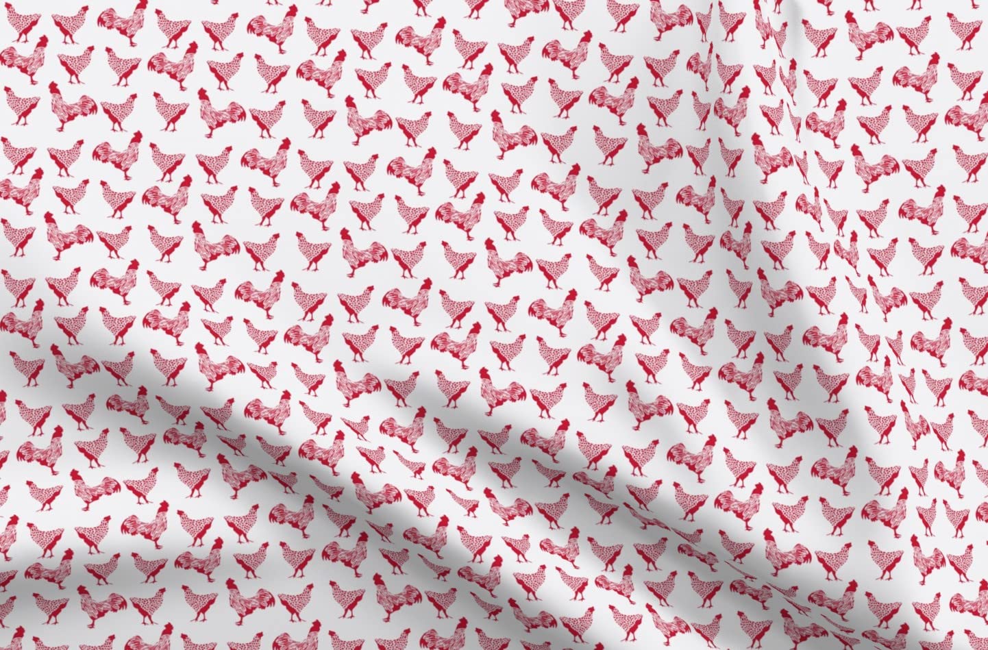 Red Chicken White Farm Animal Neutral Hen Rooster Chickens Monochrome Printed Minky Fabric by The Yard - Soft Plush Material for Sewing Baby Blankets, Quilt Backing & DIY Projects - Perfect for Nursery Decor, Home Crafts & Gift Making