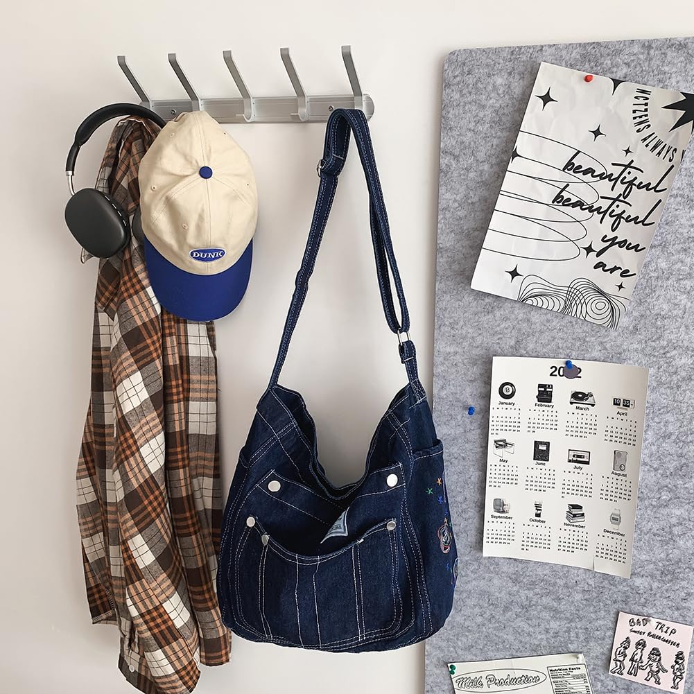 Vintage Denim Hobo Crossbody Bag for Women - Large Shoulder Handbag, Messenger & Tote Purse - Casual Work, Travel & Everyday Use (Retro Style)
