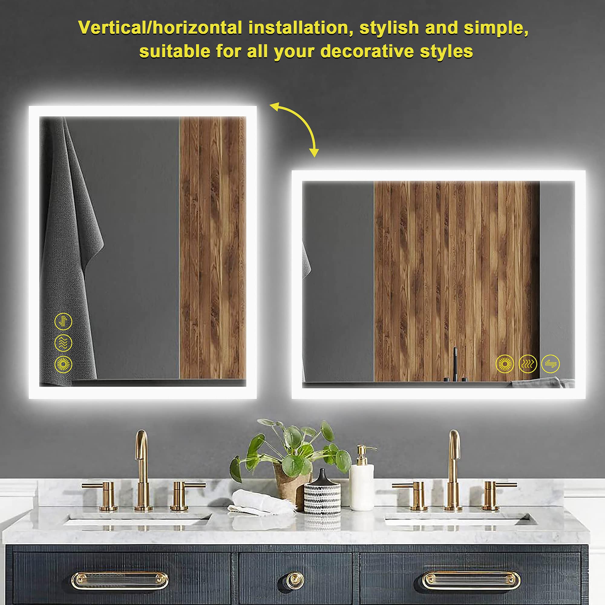 OKISS 30x36 Inch Dimmable LED Bathroom Vanity Mirror with Anti-Fog - Large Horizontal/Vertical Rectangle Makeup Mirror with Light for Home, Hotel, Office & Bar - Perfect for Makeup, Shaving & Grooming
