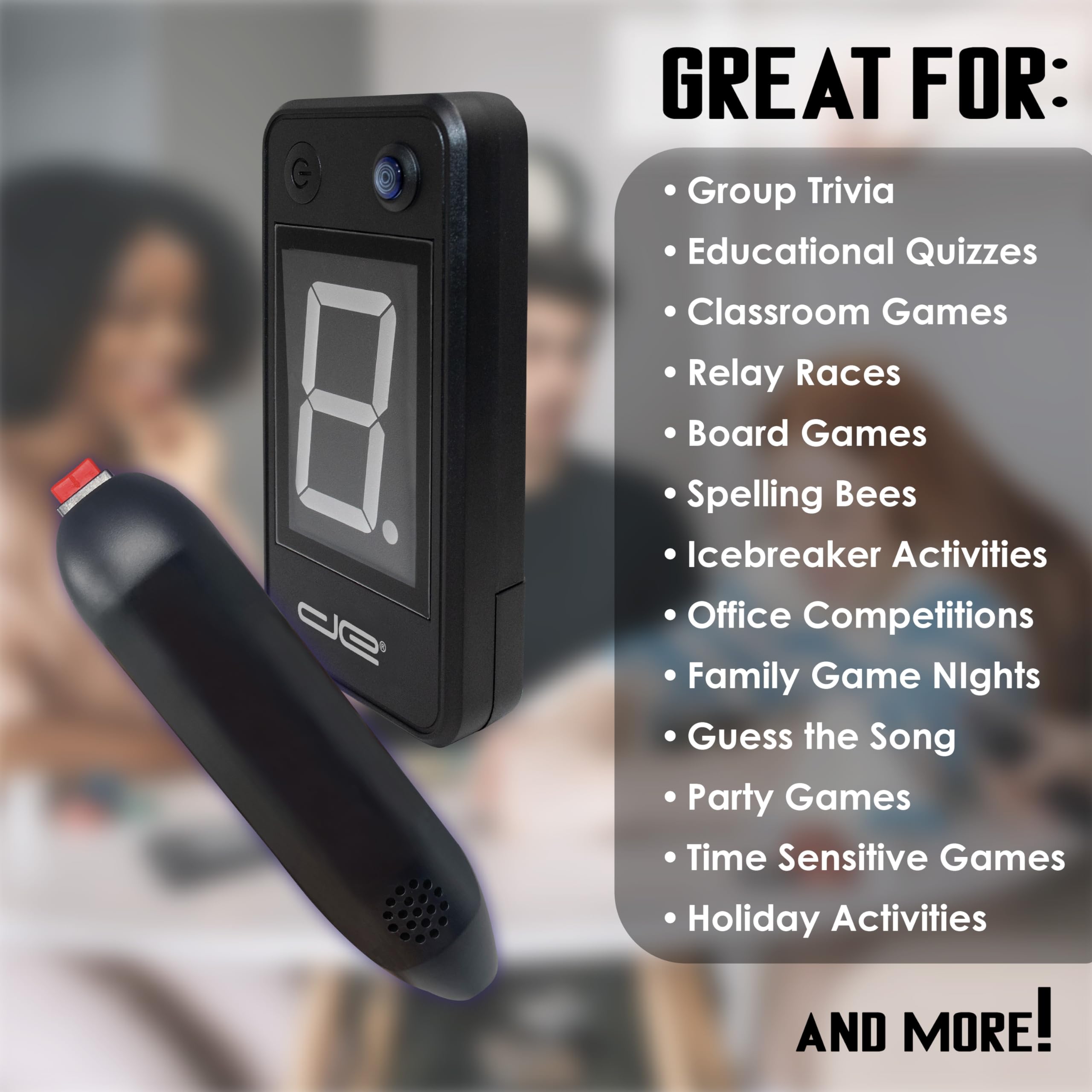 Digital Energy Wireless Handheld Game Buzzer System with 4 Joystick Buzzers - First Buzz-in Display for Trivia, Quiz & Party Games - Perfect for Jeopardy, Family Feud, Game Nights & Classroom Activities