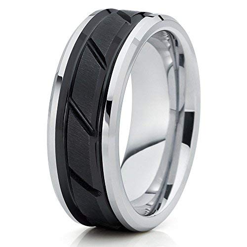 Black Tungsten Wedding Band for Men & Women - 8mm Comfort Fit Ring for Engagement, Anniversary & Everyday Wear - Durable & Scratch-Resistant Jewelry