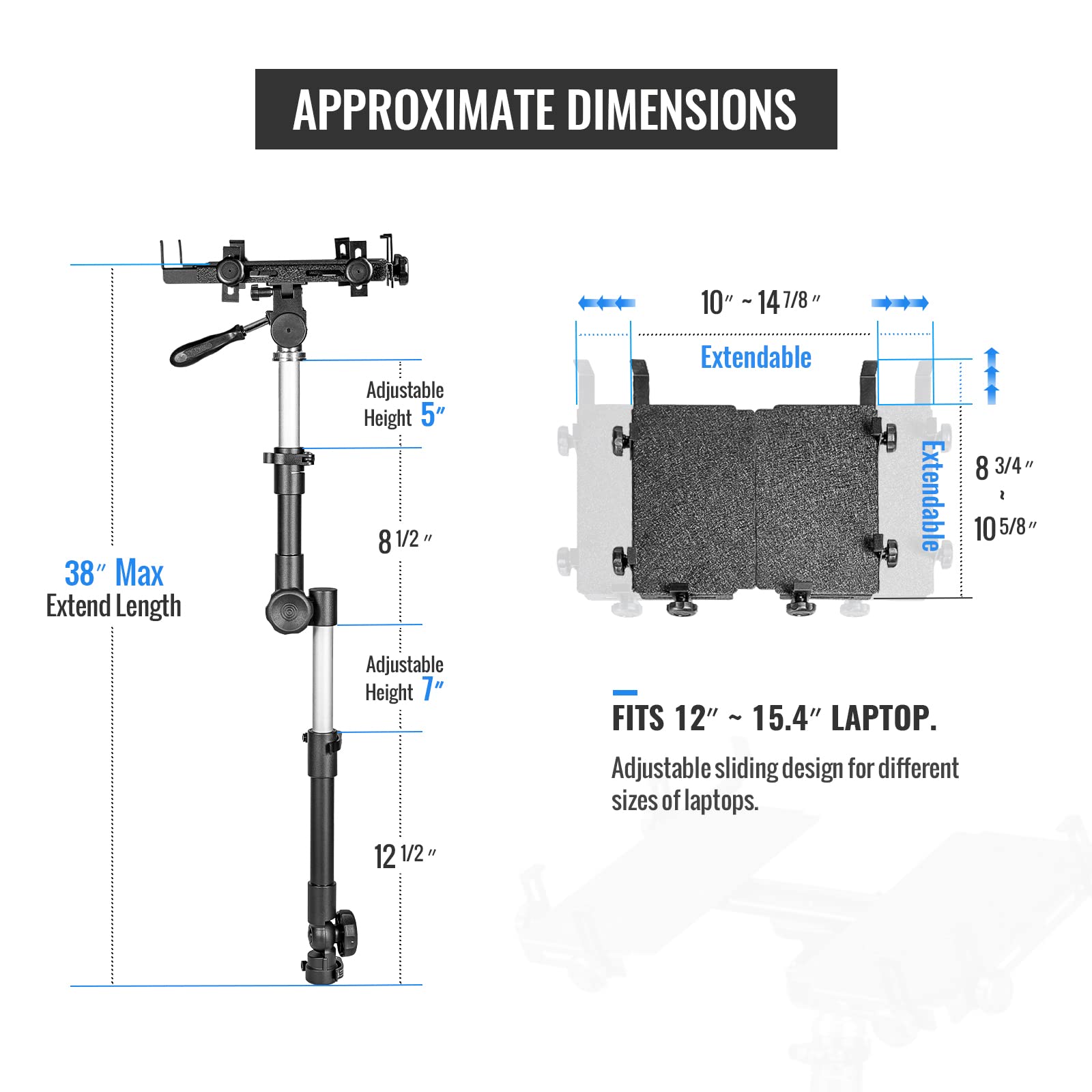 AA-Products T-100AT Aluminum Universal Laptop Mount Holder for Trucks, Vans, Cars & SUVs - Secure In-Vehicle Computer Stand for Work or Travel