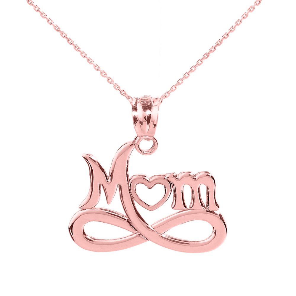 10K Rose Gold Infinity Mom Open Heart Pendant Necklace - Elegant Mother's Jewelry Gift for Birthday, Anniversary & Valentine's Day - Perfect for Everyday Wear & Special Occasions