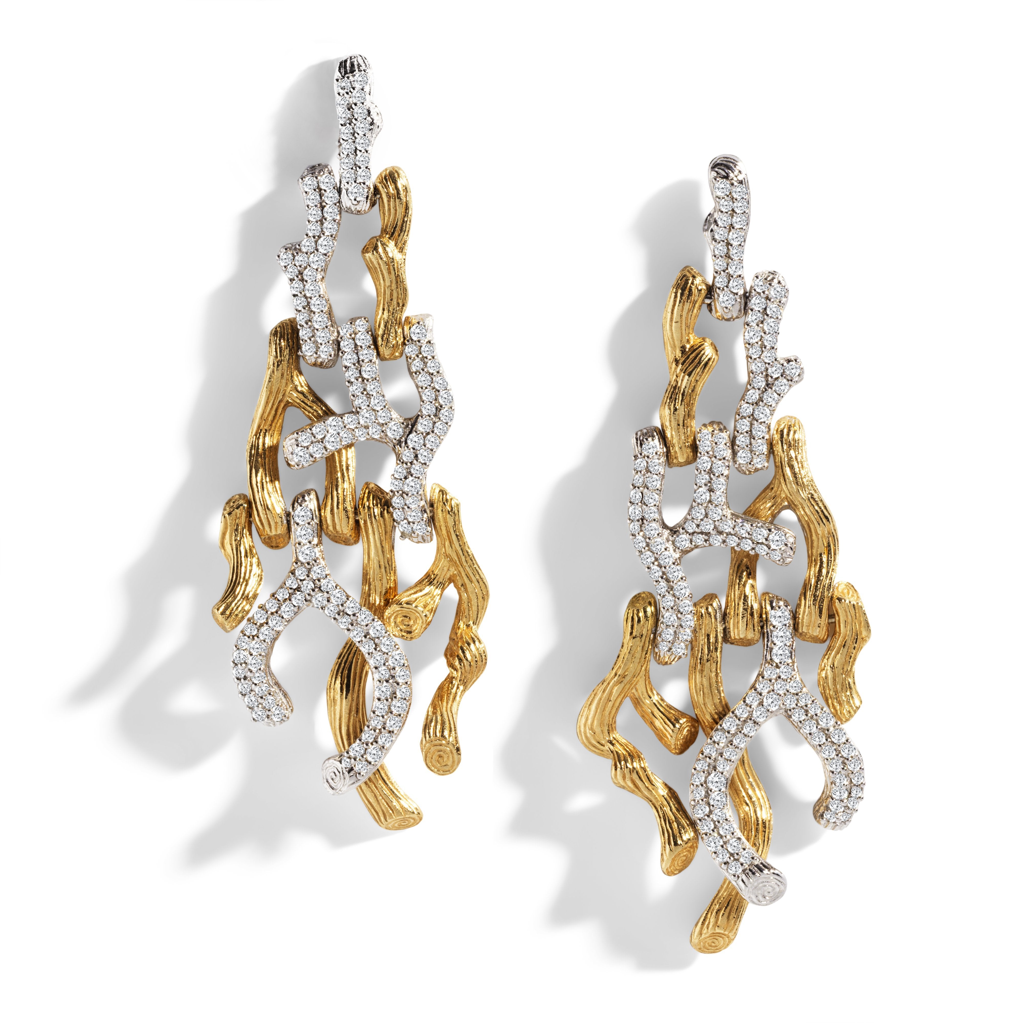 Elegant Gold Branch Coral Chandelier Earrings with Diamonds | Dangle Drop Earrings for Women | Perfect for Weddings, Parties & Special Occasions