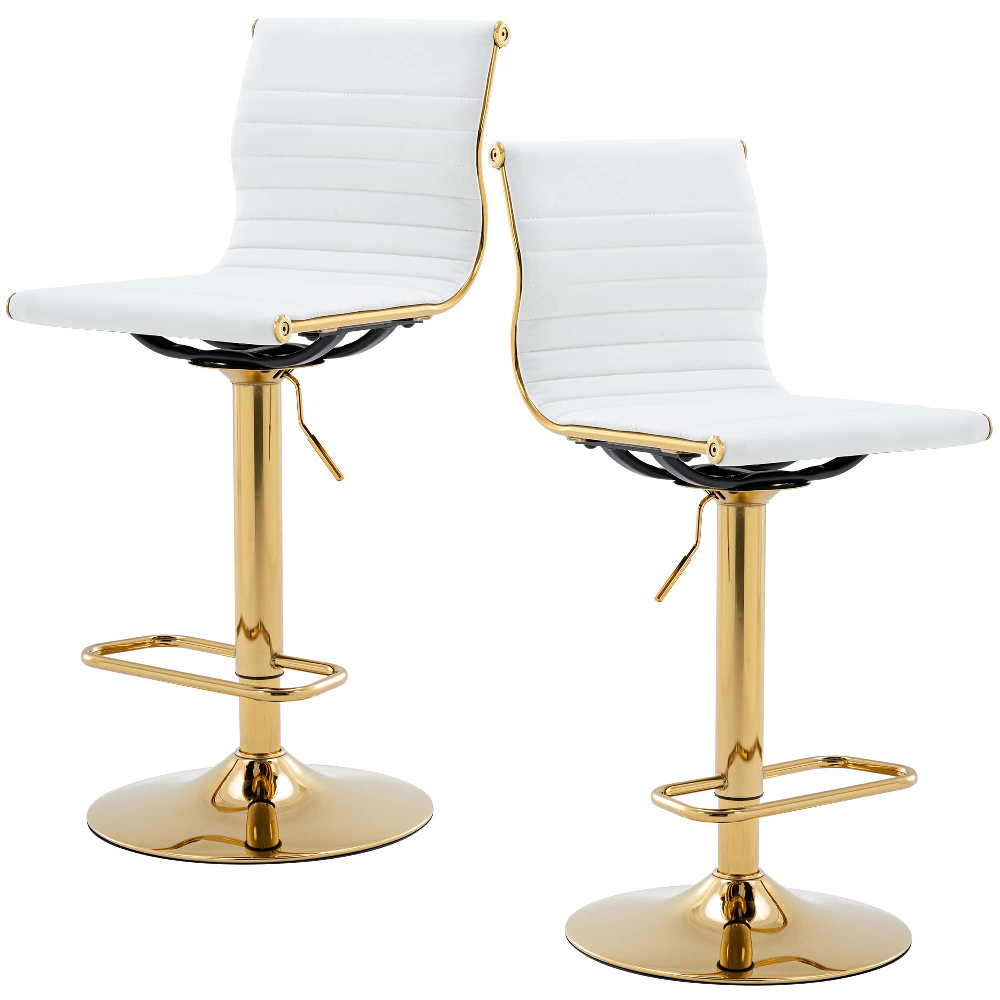 Premium White Bar Stools Set of 2 - Adjustable Counter Height Barstools with Faux Leather Upholstery & Sturdy Gold Base - Perfect for Kitchen Island, Breakfast Bar & Home Bar Decor (Modern Dining Furniture, 2-Pack)