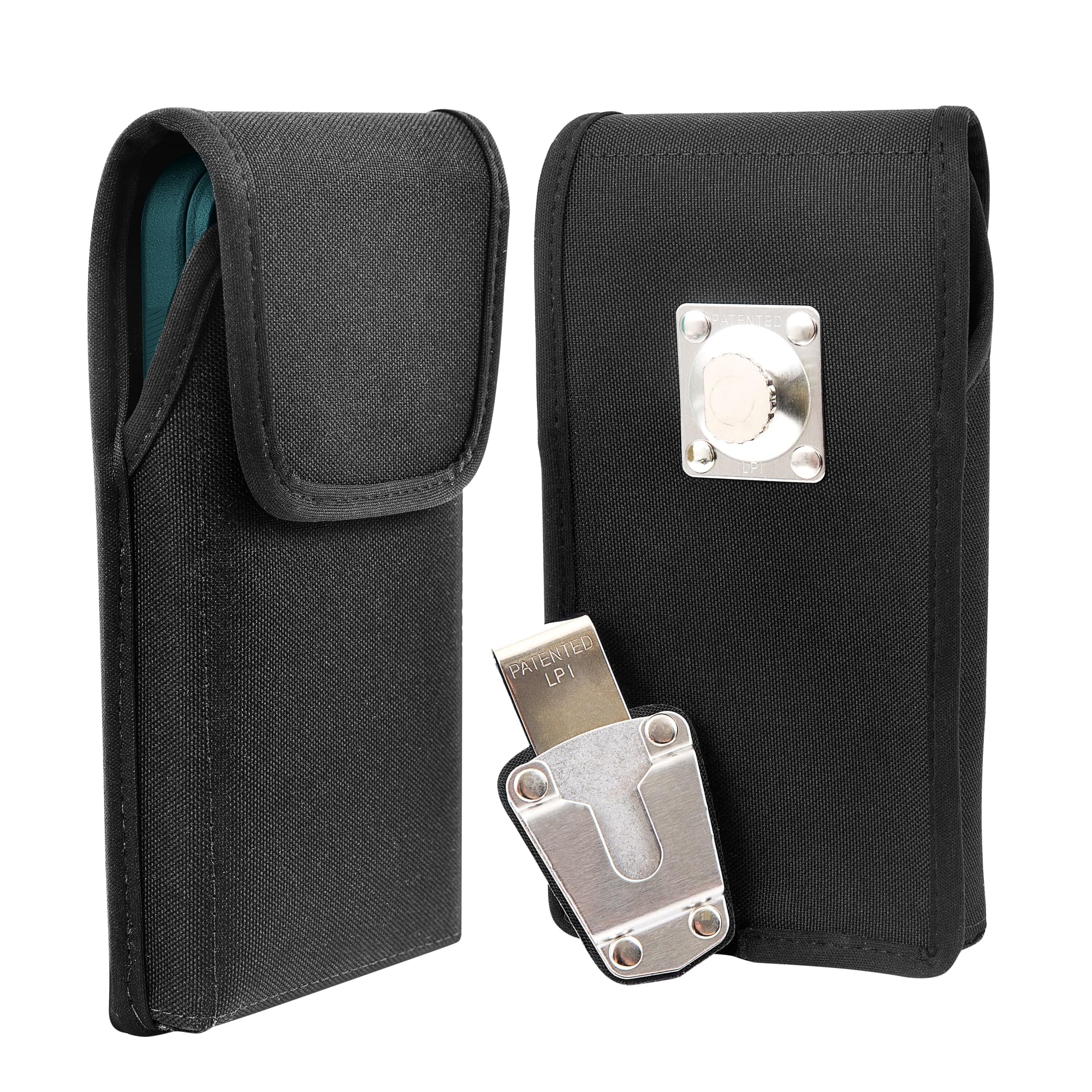 Premium Nylon Phone Holster for iPhone 14/14 Pro/13/13 Pro/12/12 Pro - Slim Fit Belt Clip Pouch with Metal Clip - Black Smartphone Case Holder for Running, Hiking & Outdoor Activities