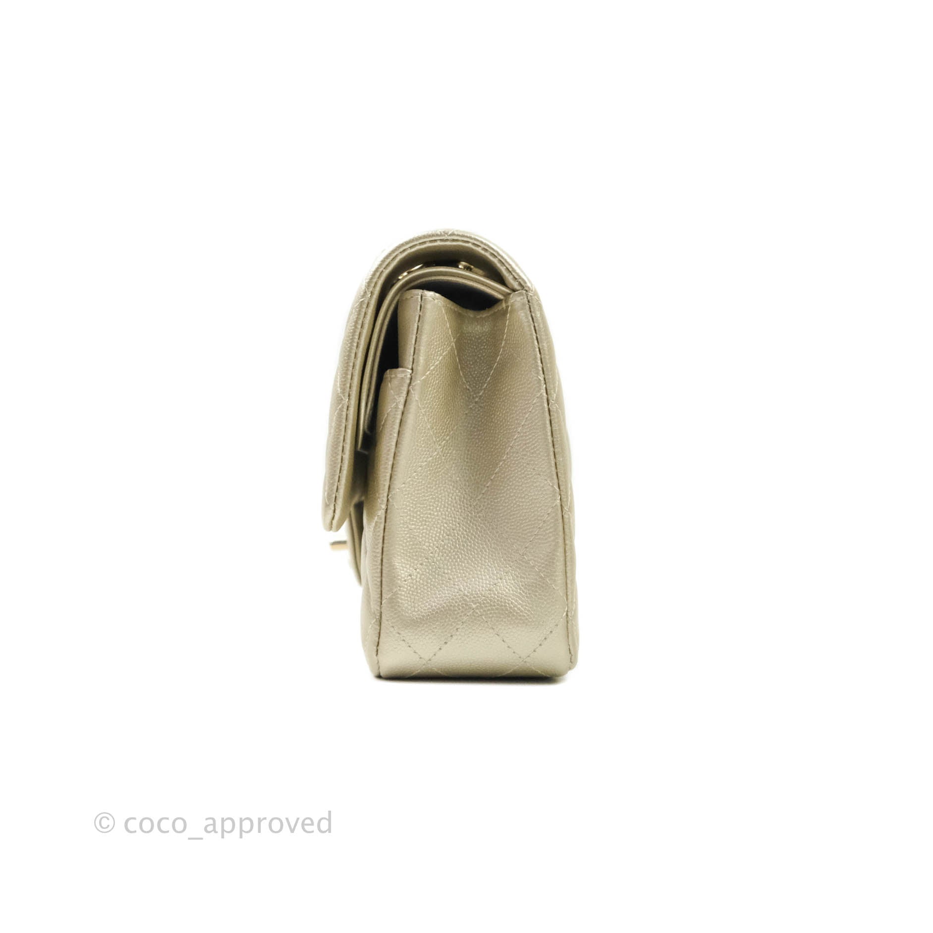 Chanel Classic Medium Double Flap Bag in Light Gold Caviar Leather with Gold Hardware | Luxury Designer Handbag for Women | Perfect for Work, Evening Events & Special Occasions