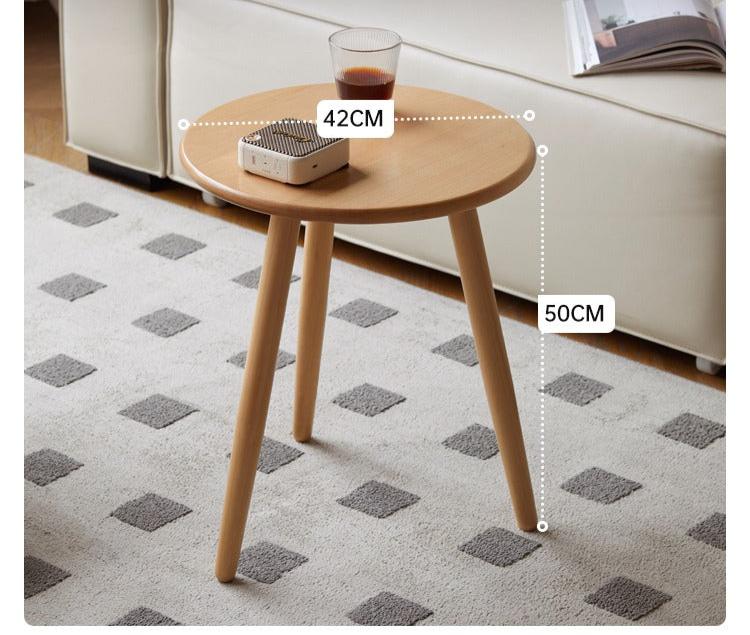 Solid Beech Wood Round Side Table - Small Accent Table for Living Room, Bedroom, or Patio - Natural Wood End Table with Sturdy Construction