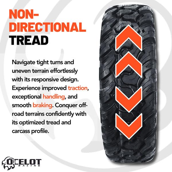 Ocelot WR2016 32x10x14 UTV Tires - 8-Ply All Terrain Radial Tires with Non-Directional Tread & Thick Lugs for Mud, Sand, Snow & Off-Roading - Perfect for ATV, UTV & Side-by-Side Vehicles