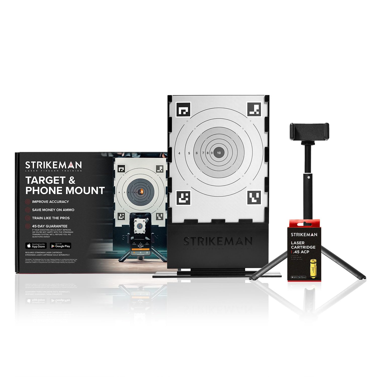 Strikeman Dry-Fire Laser Training System for Pistols - Laser Target Shooting Practice Kit with Free App (No Subscription), Cartridge, Target & Phone Holder - Perfect for Home Defense Training & Indoor Shooting Practice