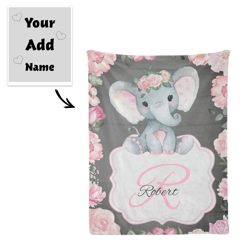 Personalized Pink Rustic Elephant Baby Blanket - Custom Name Fleece Blanket for Boys & Girls - Super Soft 30x40 Inch Nursery Blanket - Perfect for Baby Showers, Birthdays & Nursery Decor