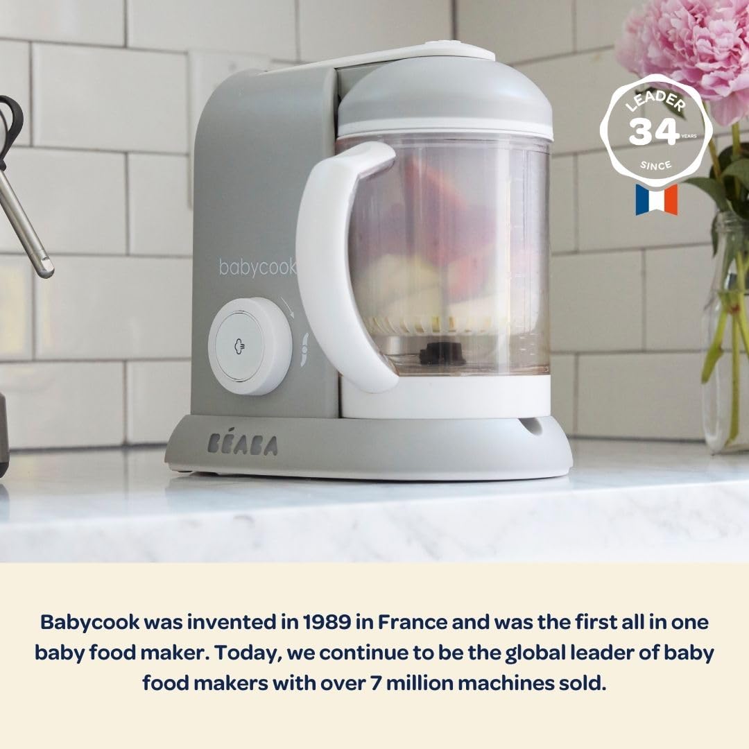 BEABA Babycook Solo 4-in-1 Baby Food Maker & Steamer Blender - Auto Steam Cooking, 4.5 Cup Capacity (27 Servings in 20 Min) - Perfect for Homemade Purees, Baby Food Prep & Healthy Toddler Meals - Eucalyptus Green