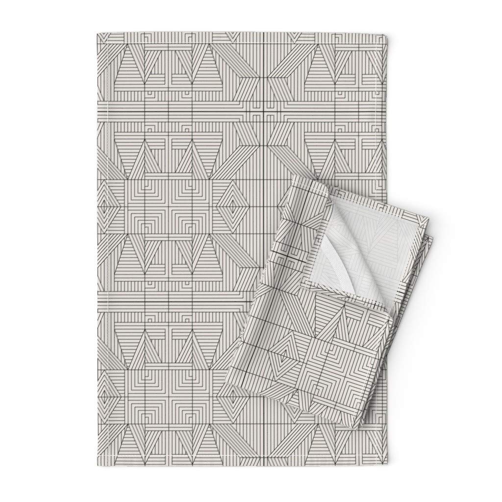 Printed Tea Towel - Linen Cotton Canvas with Mandala Geometric Stripe Design | Decorative Kitchen Towel for Drying Dishes, Home Decor & Gift Giving