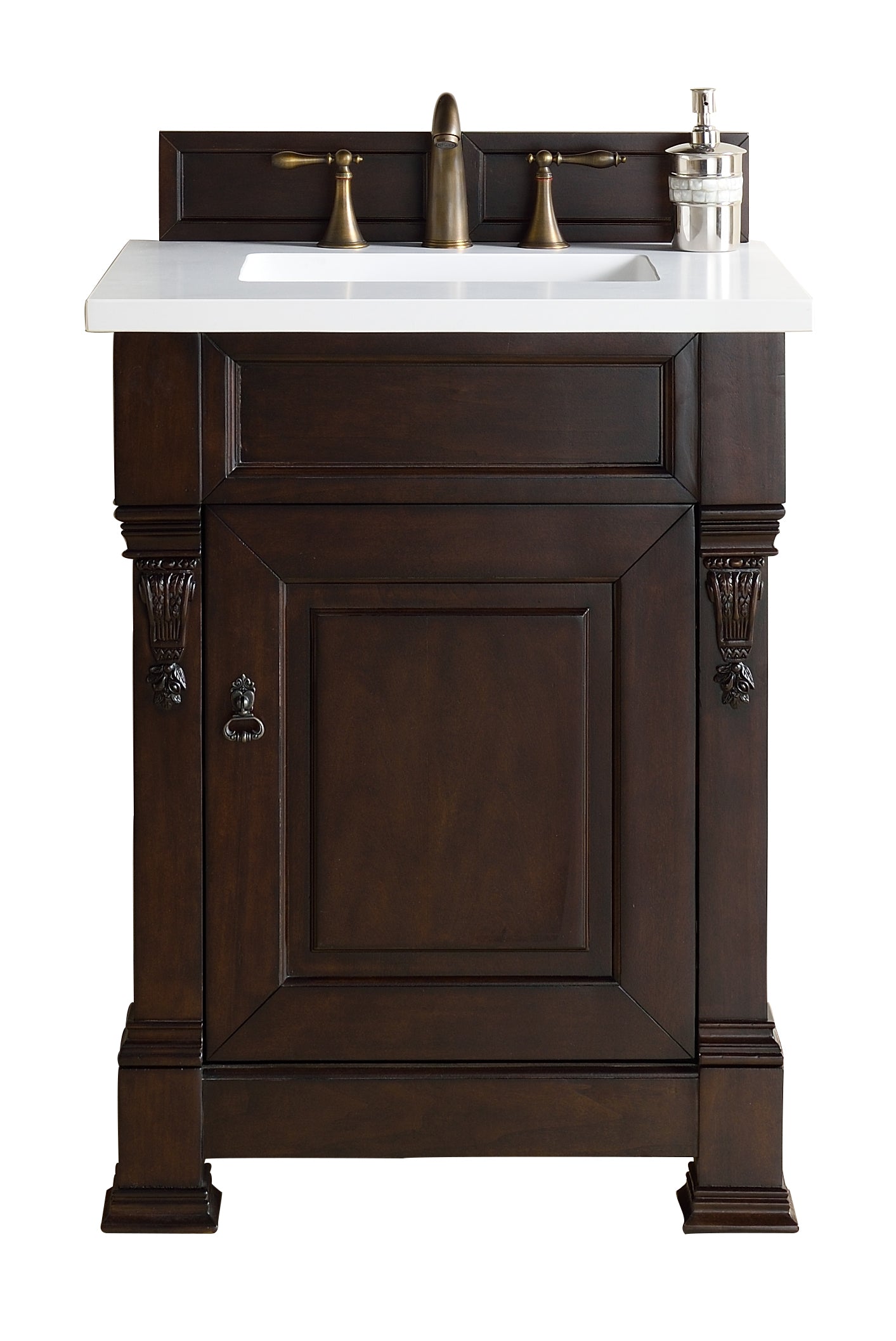 Brookfield 26 Inch Single Bathroom Vanity with Burnished Mahogany Base & 3CM Classic White Quartz Countertop - Perfect for Modern Home Bathroom Renovation