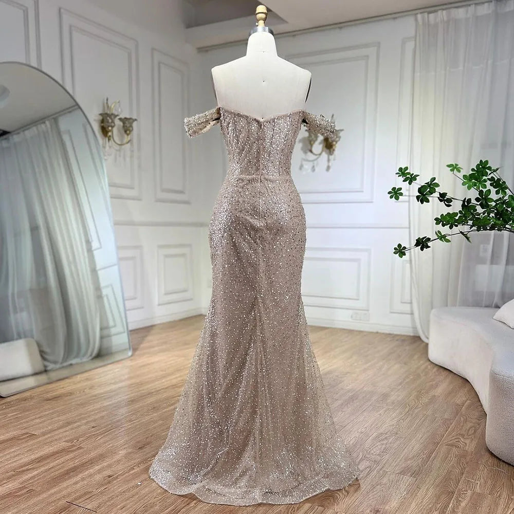 Elegant Mermaid Evening Dresses for Women - Luxury Pearl Beaded Dubai Arabian Style Wedding Gowns 2025 | Perfect for Weddings, Galas & Formal Parties