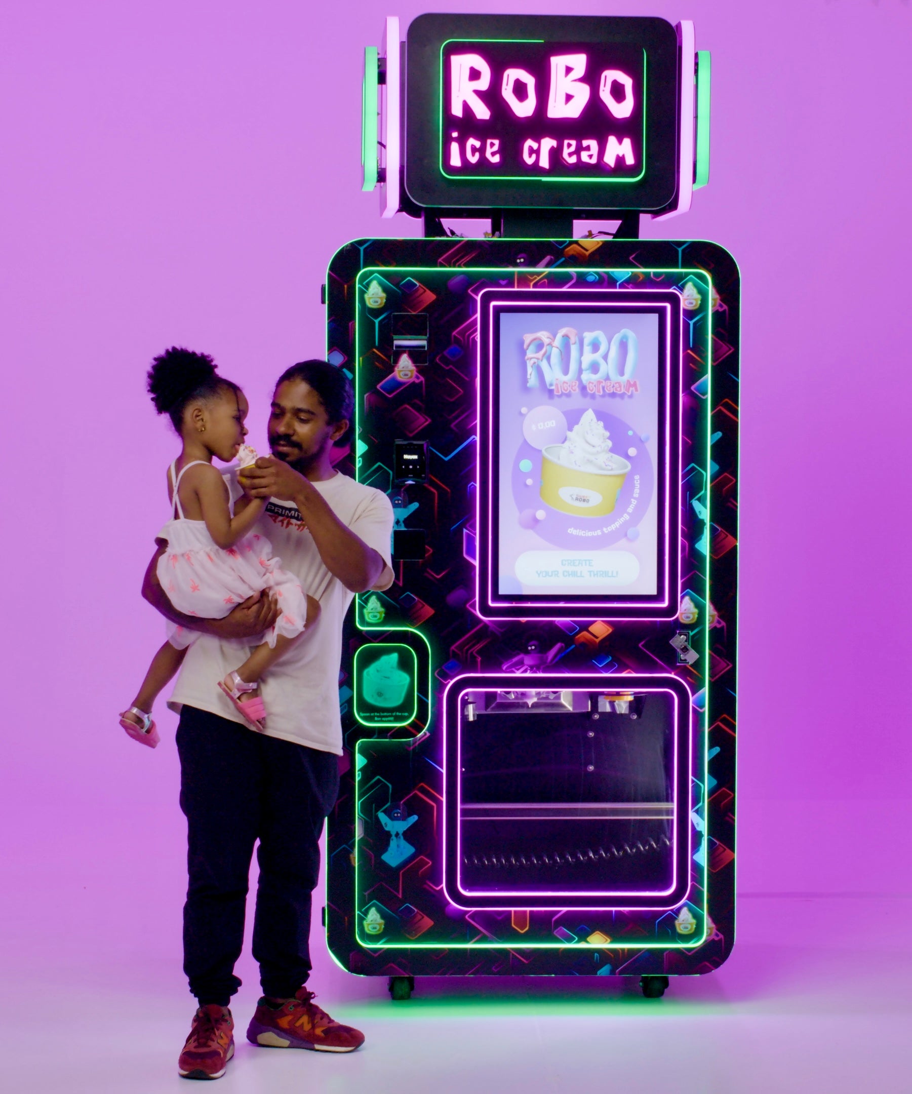 Automatic Robo Ice Cream Vending Machine - Self-Serve Frozen Yogurt & Soft Serve Dispenser for Parties, Events & Retail Stores