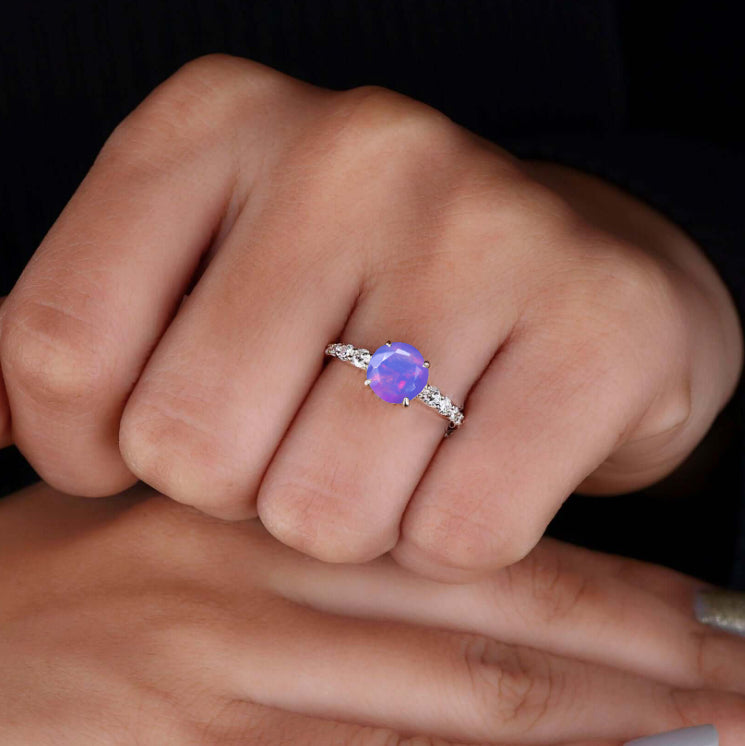 Elegant Round Lavender Fire Ethiopian Opal Wedding Ring – Perfect for Bridal Jewelry, Engagement Gifts & Special Occasions