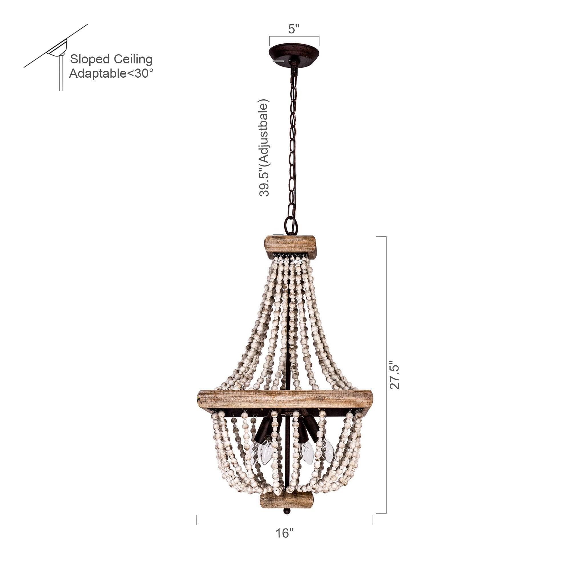 Regas 4-Light Wood Bead Candle Style Chandelier - Rustic Farmhouse Ceiling Light Fixture for Dining Room, Bedroom, or Living Room Decor