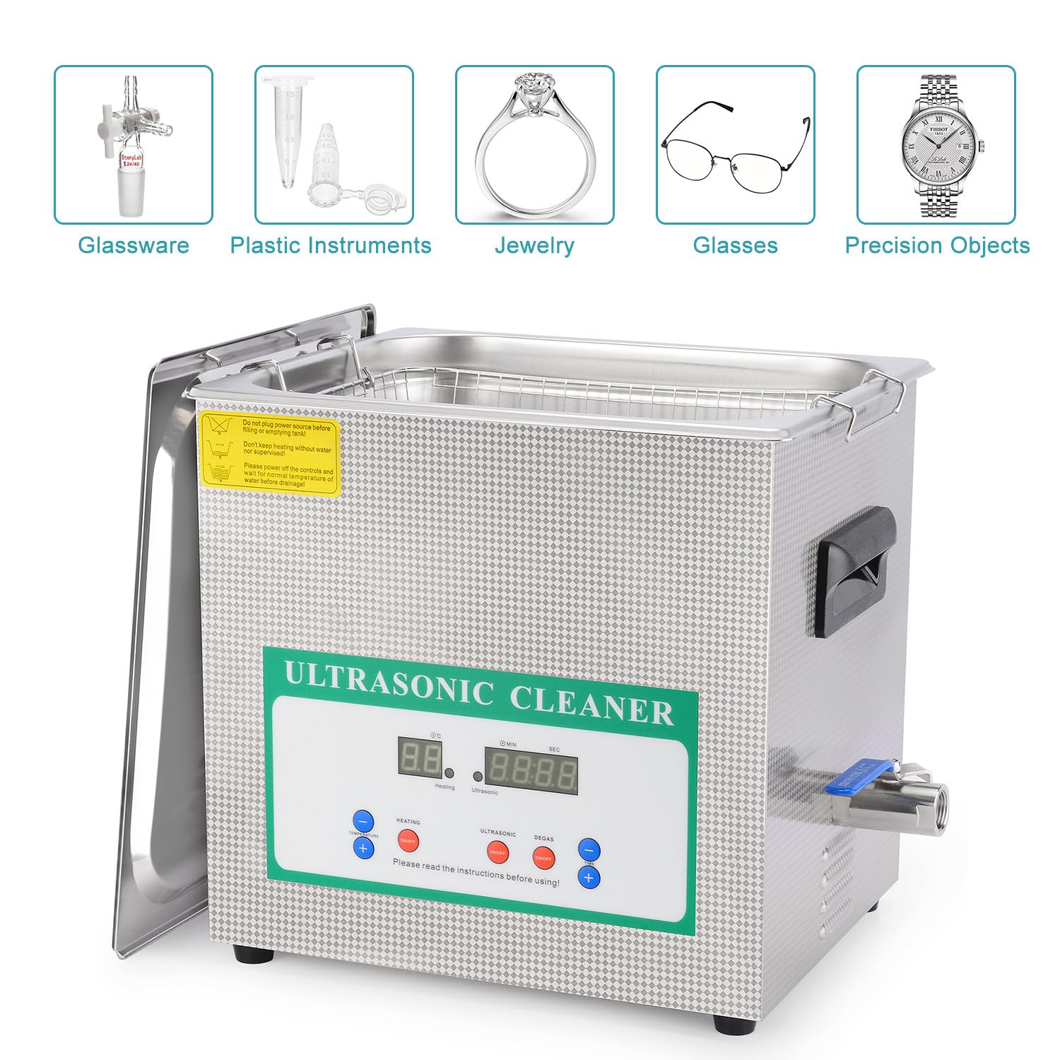 Stonylab Professional 10L Ultrasonic Cleaner - Stainless Steel Digital Timer & Heat Control for Jewelry, Glasses, Dentures, Lab Tools - 110V All-Purpose Cleaning Solution for Home & Laboratory Use