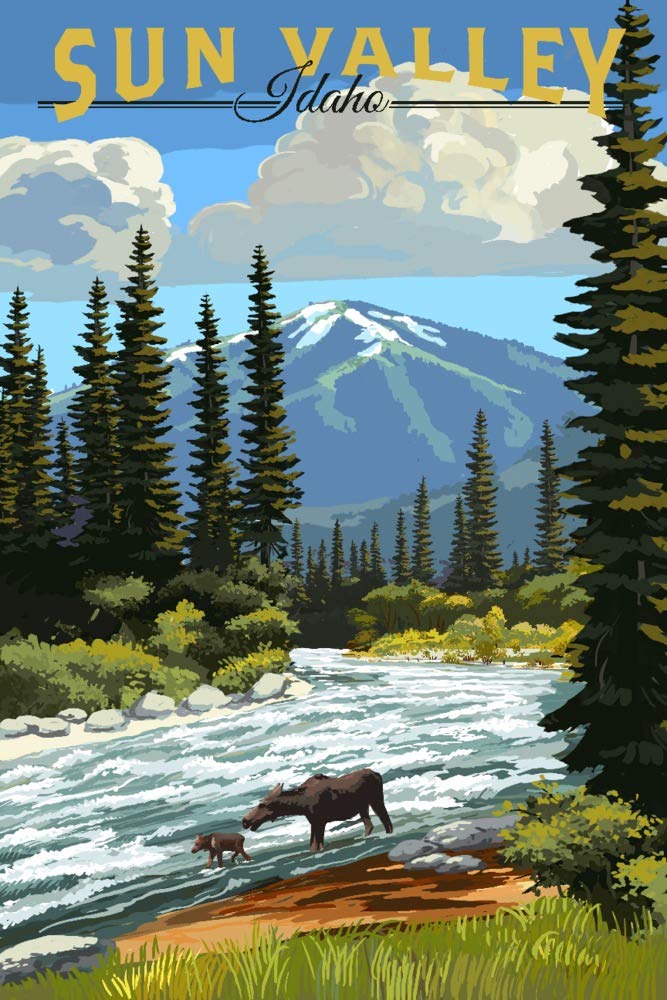 Sun Valley Idaho Moose and River Rapids 24x36 Signed Art Print - Wildlife Wall Decor Poster for Home, Office & Cabin Decor