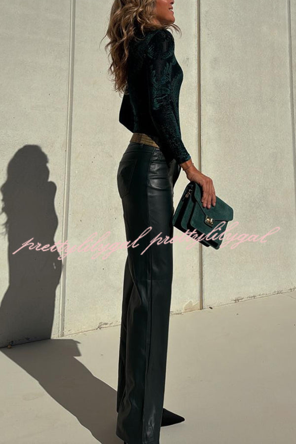 Stylish Faux Leather Pants with Pockets - Stretch Fit Straight Leg Trousers for Women | Perfect for Office, Casual Wear & Night Out