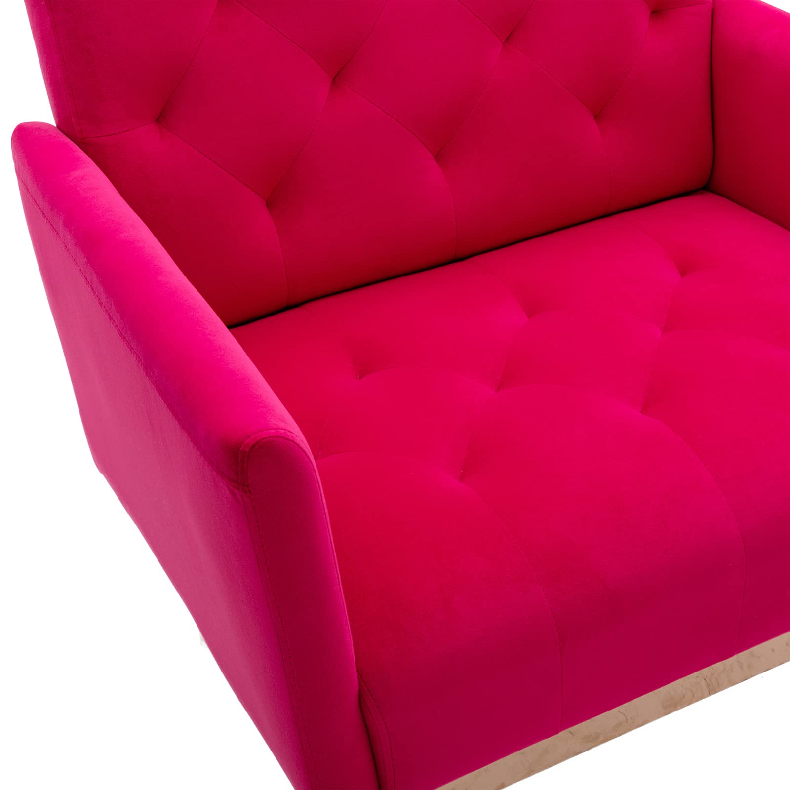 Luxury Velvet Accent Chair with Gold Metal Legs - Modern Single Sofa Chair for Living Room, Bedroom & Office - Small Space Armrest TV Chair - Rose Red Home Decor for Apartments, Reading Nooks & Coffee Shops