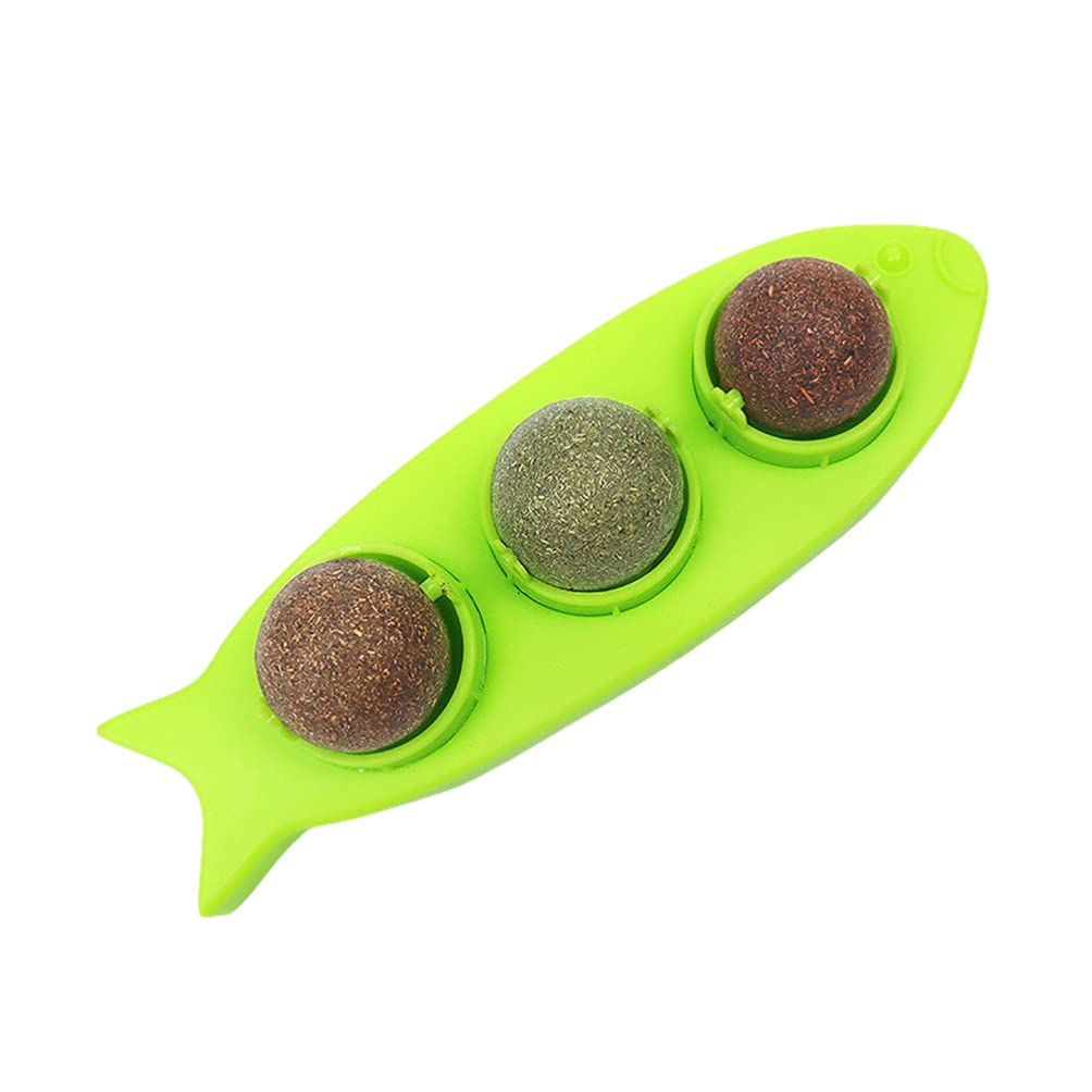 Balacoo Silvervine Catnip Balls - Fish Shaped Edible Cat Toys for Kittens | Safe & Healthy Dental Chew Toys for Teeth Cleaning | Interactive Wall Treats & Lickable Green Catnip Balls - Perfect for Playtime, Training & Stress Relief