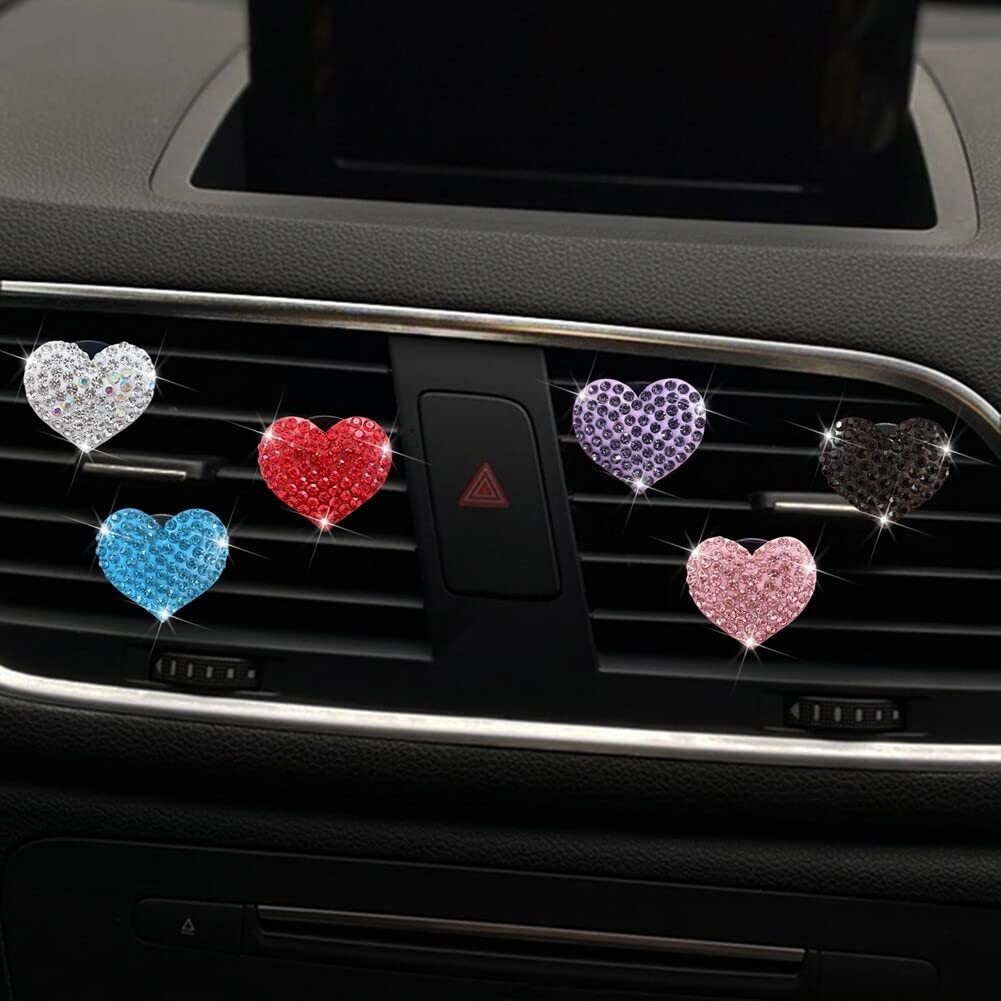 8 Pcs Crystal Car Vent Clips - Rhinestone Heart Air Freshener for Car AC Outlet & Interior Decor