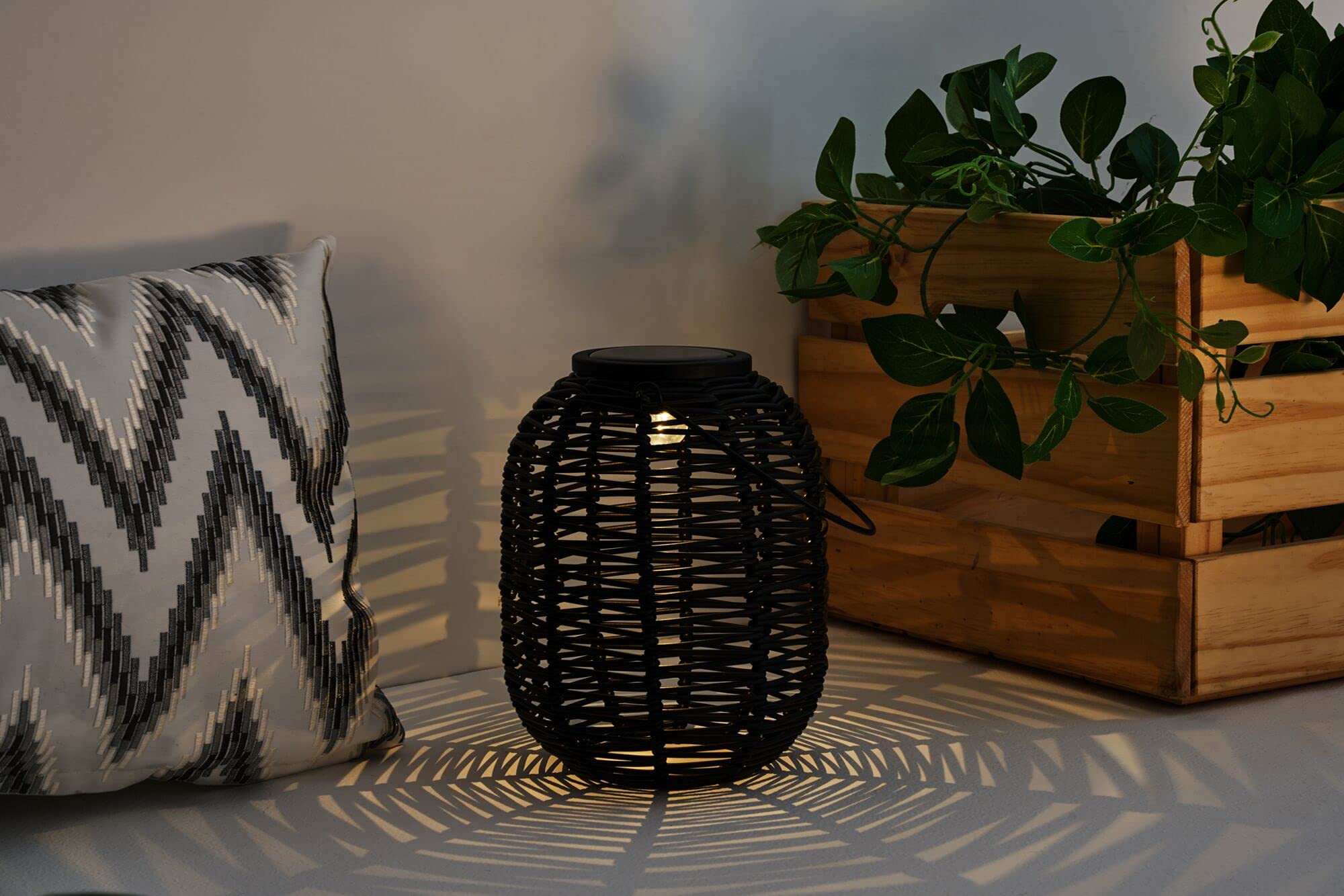 Pauleen Sunshine Treasure 48167 Solar Lantern - Outdoor Solar Powered Rattan Lighting for Garden, Balcony, Patio (3000K Warm White, Black) | Perfect for Backyard Decor, Pathway Illumination & Evening Ambiance