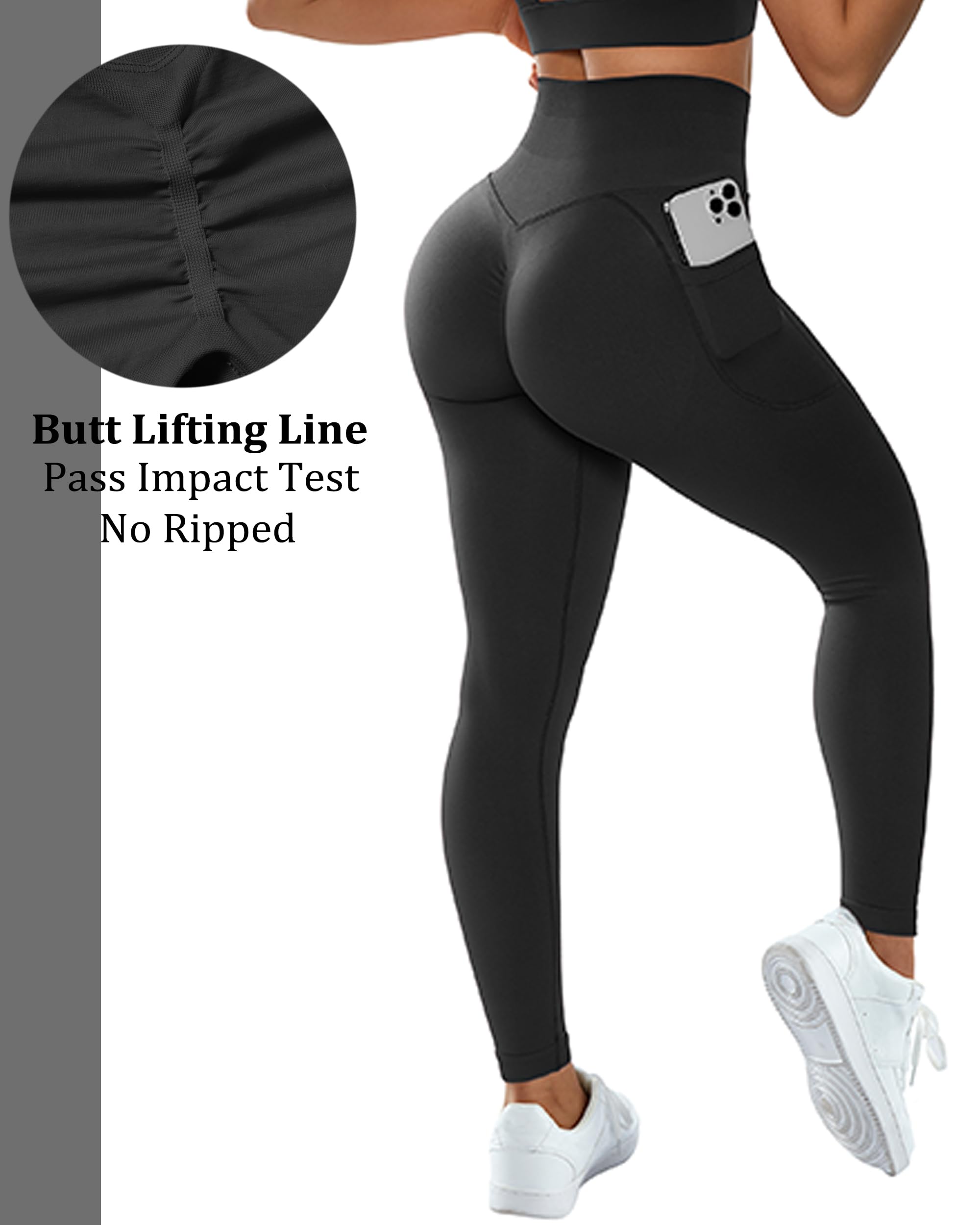 OMKAGI Women's High Waisted Scrunch Butt Lifting Leggings with Pockets - Compression Workout Yoga Pants for Gym, Running & Everyday Wear