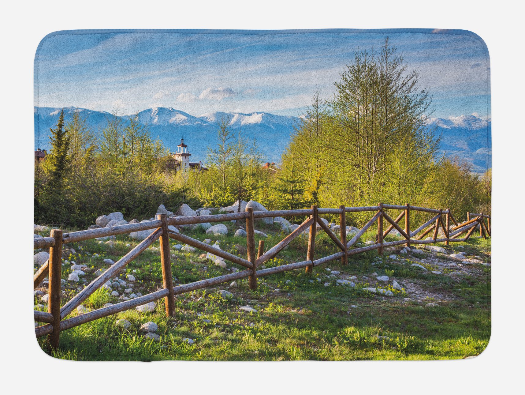 Ambesonne Farmland Bath Mat - Non-Slip Plush Bathroom Rug with Idyllic Alps Mountain Scene, 30.2