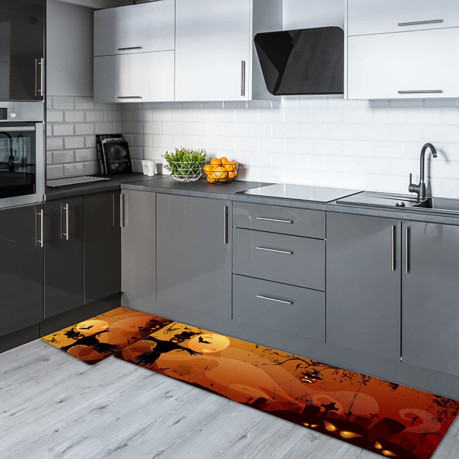 Halloween Kitchen Mats Set of 2 - Non-Slip Holiday Fall Rugs (48