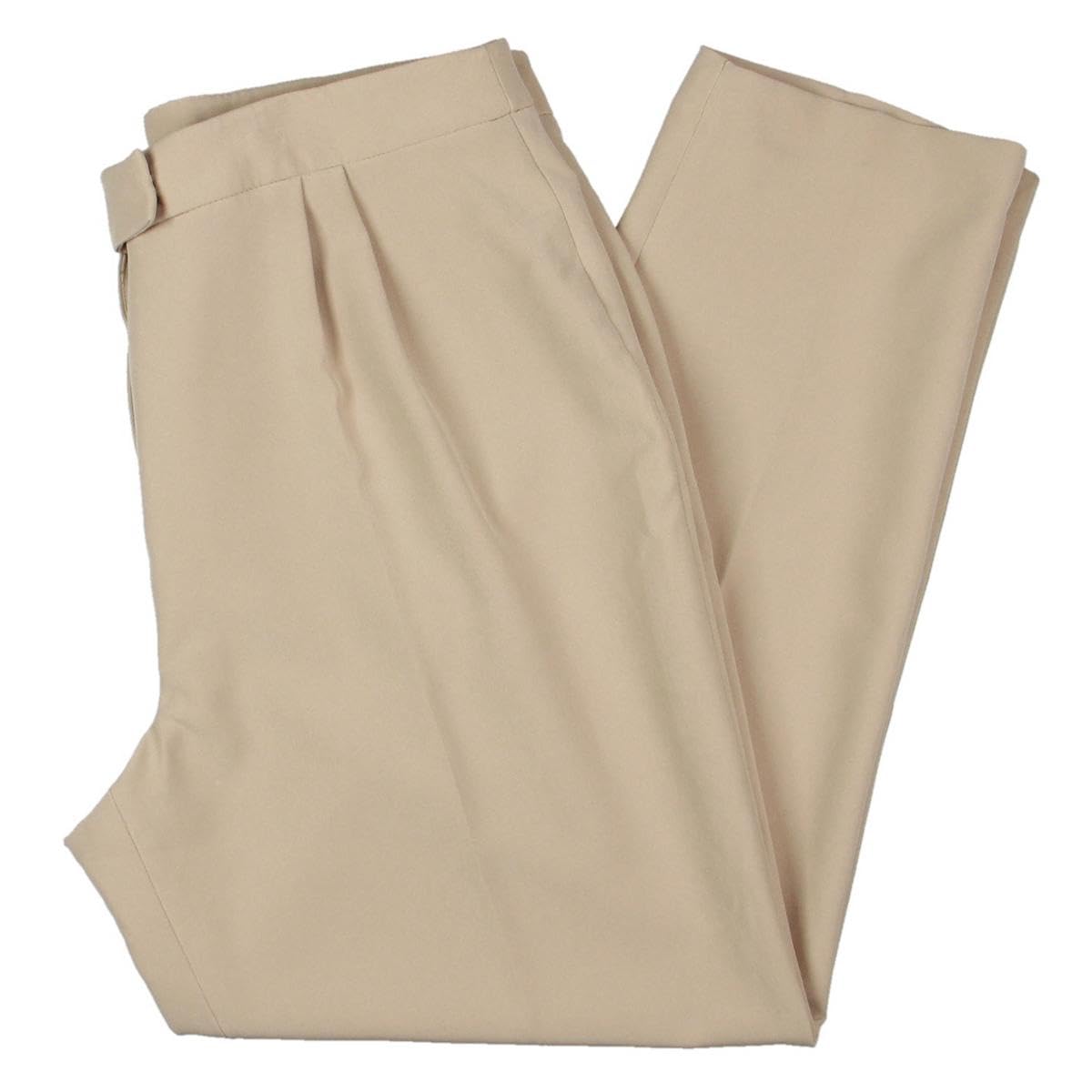 Anne Klein Women's Pleated Compression Dress Pants - Beige Size 14 | Comfortable Office Work Pants for Business Professional & Formal Occasions