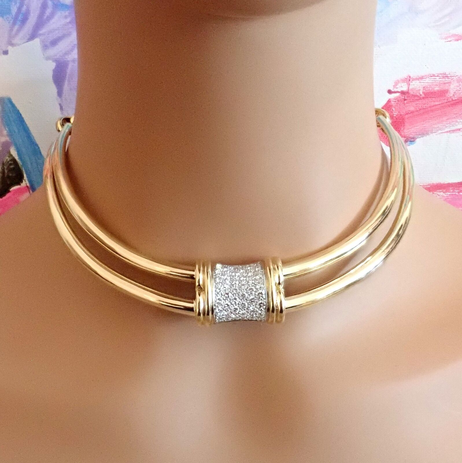 Authentic Tiffany & Co 18k Yellow Gold 2 Carat Diamond Collar Necklace 15