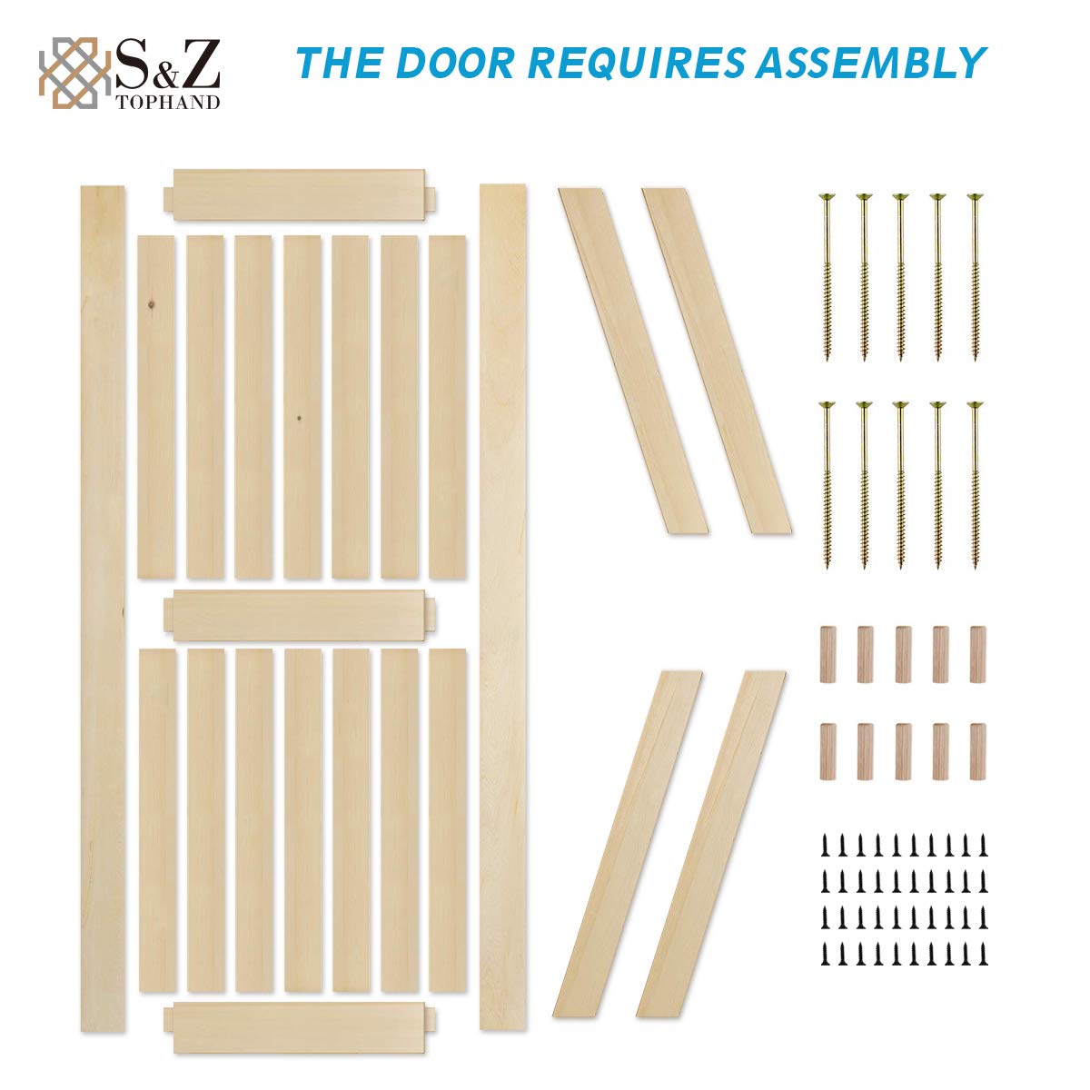 48x80 Inch Unfinished British Brace Knotty Barn Door with 8FT Sliding Hardware Kit - Solid Wood Sliding Door for Bedroom & Living Room - Double Surface Design & Easy Assembly (J-Shape Track Included)