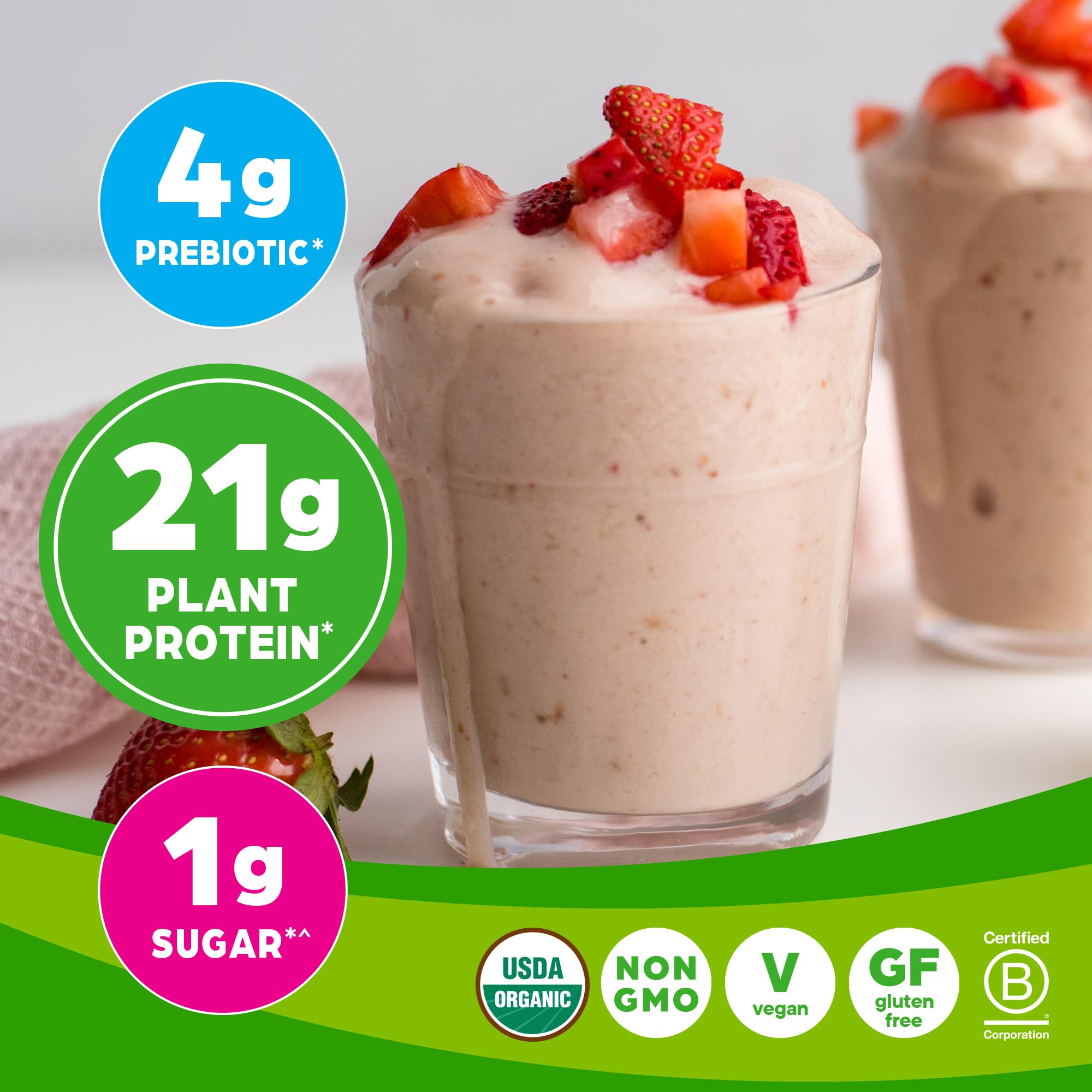 Orgain Organic Vegan Protein Powder, Strawberries & Cream - 21g Plant Based Protein, Low Carb, Gluten Free, Lactose Free, No Sugar Added, Soy Free, Non-GMO, 2.03lb (920g) for Post-Workout Recovery & Healthy Smoothies