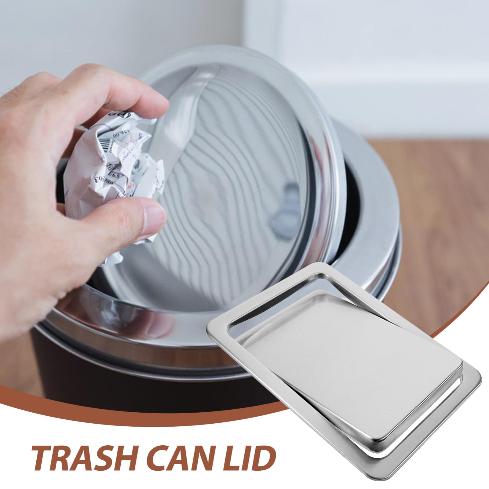 Zerodeko Stainless Steel Waste Chute Lid - Square Trash Can Replacement Cover with Swing Design, 430 Stainless Steel Clamshell Construction - Perfect for Kitchen, Bathroom & Outdoor Garbage Bins