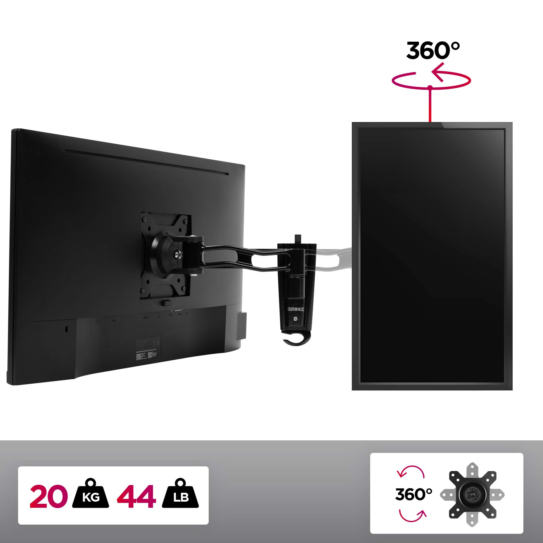 Duronic DM35W1X2 Single Monitor Arm - Adjustable VESA 75/100 Mount for 13-30
