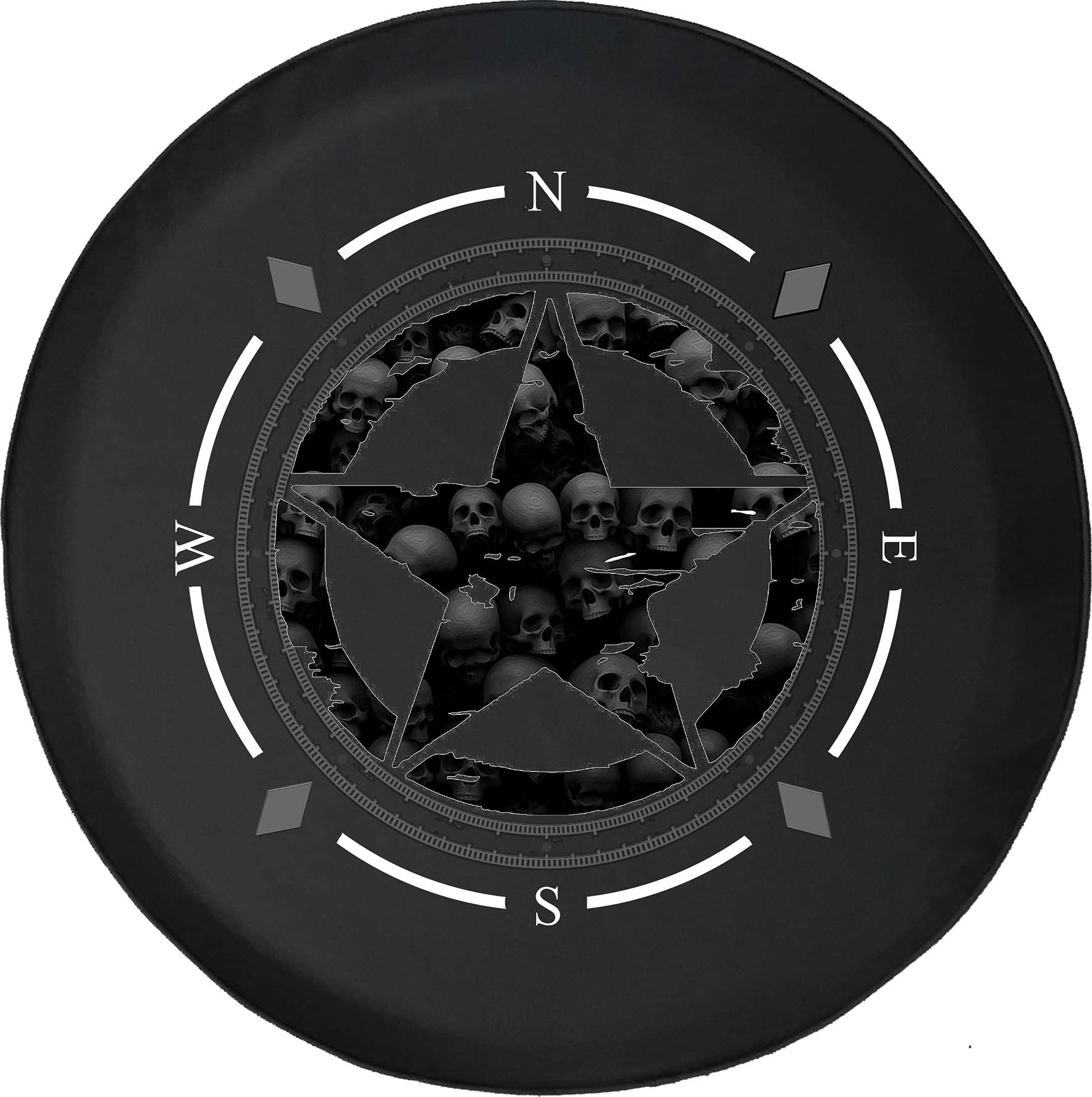American Unlimited Spare Tire Cover with Compass & Oscar Mike Military Star Design - Dark Mini Skulls Wheel Covers for SUV, Trailer, RV Accessories | Durable & Weatherproof for Off-Road Adventures & Camping Trips